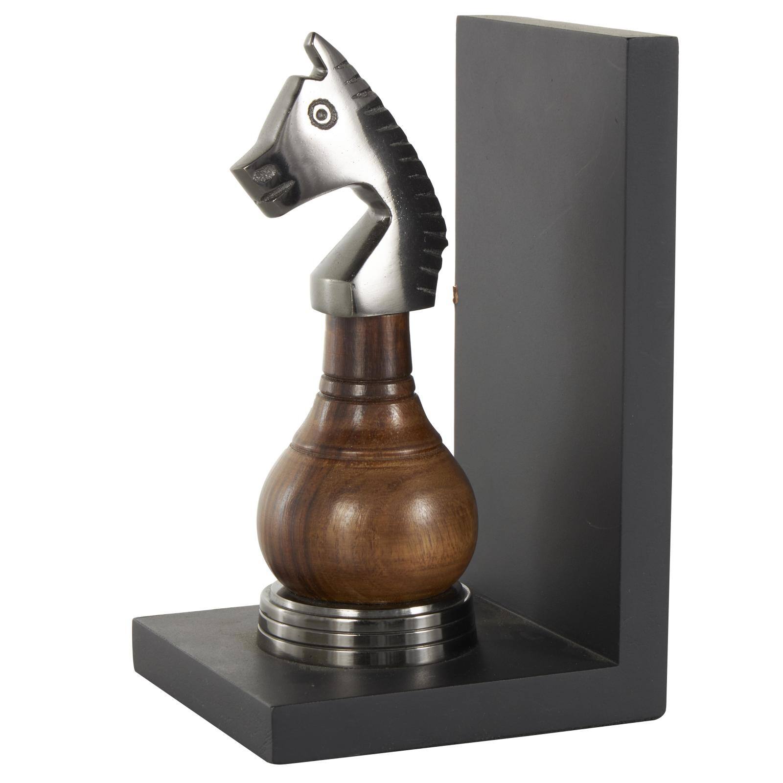 Decorative Dark Brown & Silver Chess Bookend Set