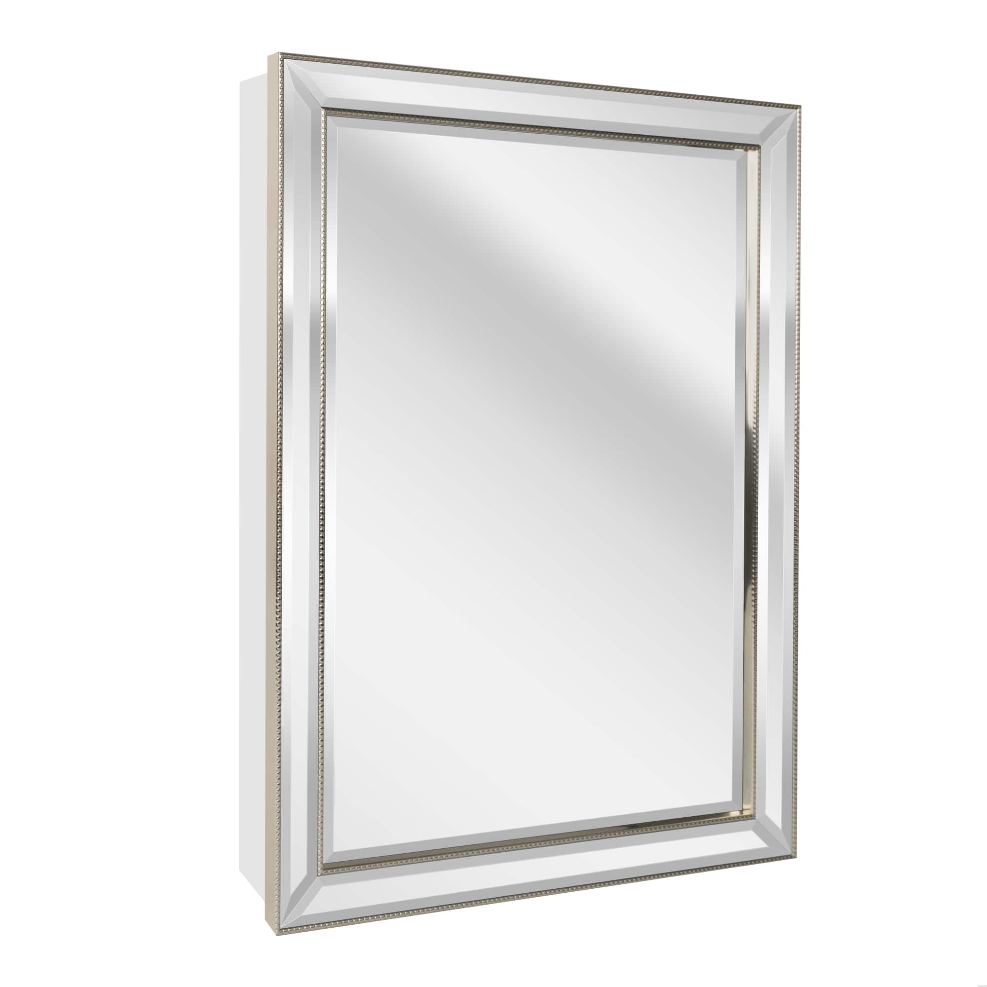 Head West Beaded Champagne Silver Framed Wall Vanity Mirror & Medicine Cabinet