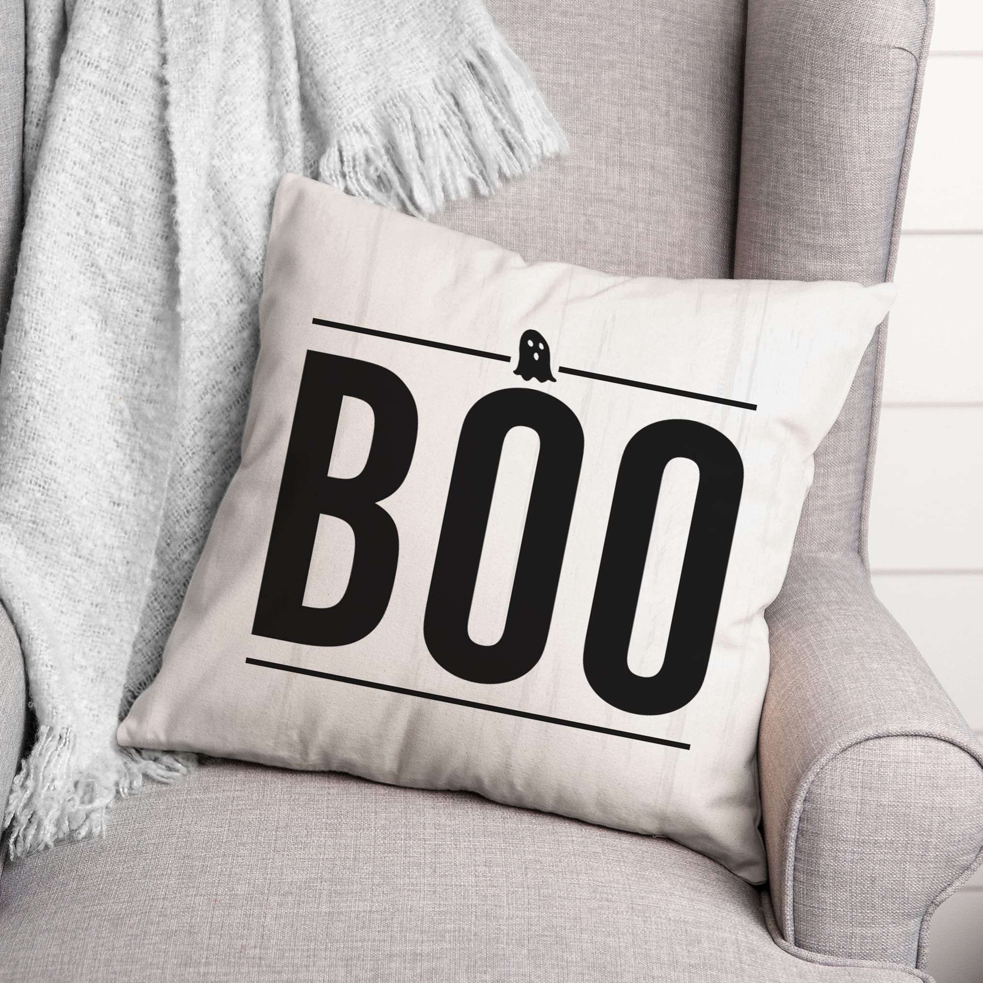 Boo Ghost On Wood Throw Pillow