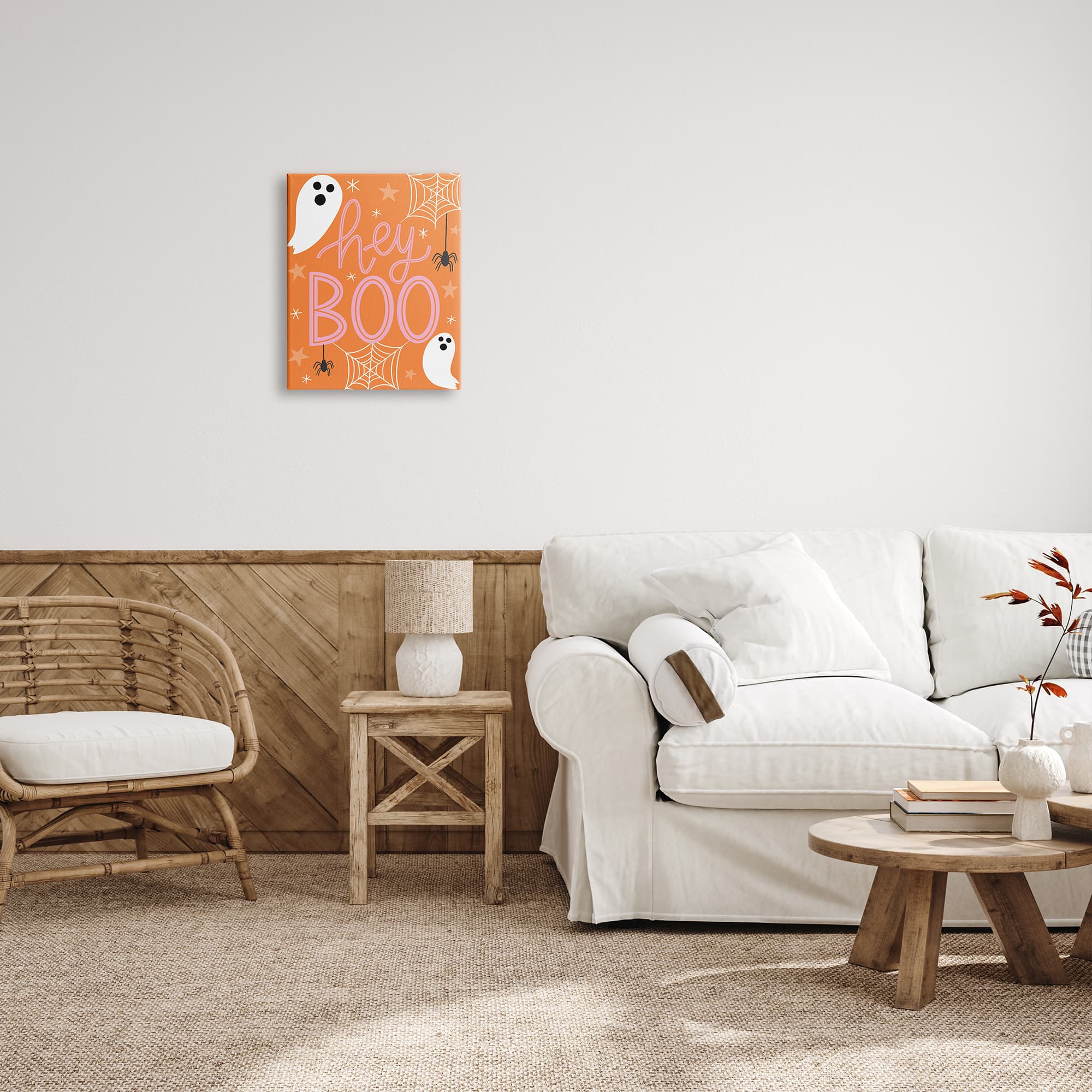 Stupell Industries Hey Boo Orange Halloween Ghosts Canvas Wall Art