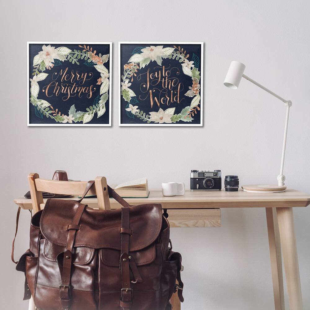Stupell Industries Merry Christmas Joy Wreath Framed Giclee Wall Art Set