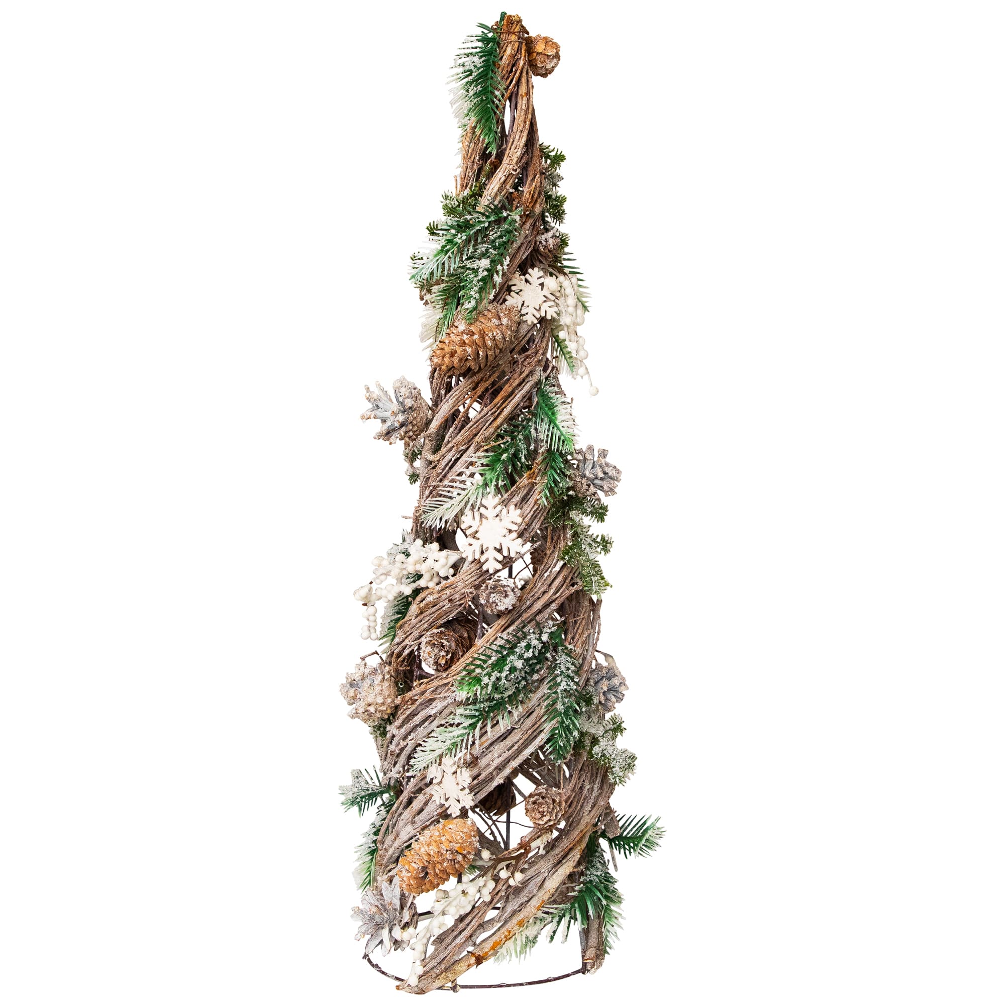 Northlight 24.25" Flocked Snowflakes & Pinecones Twisted Twig Artificial Christmas Tree