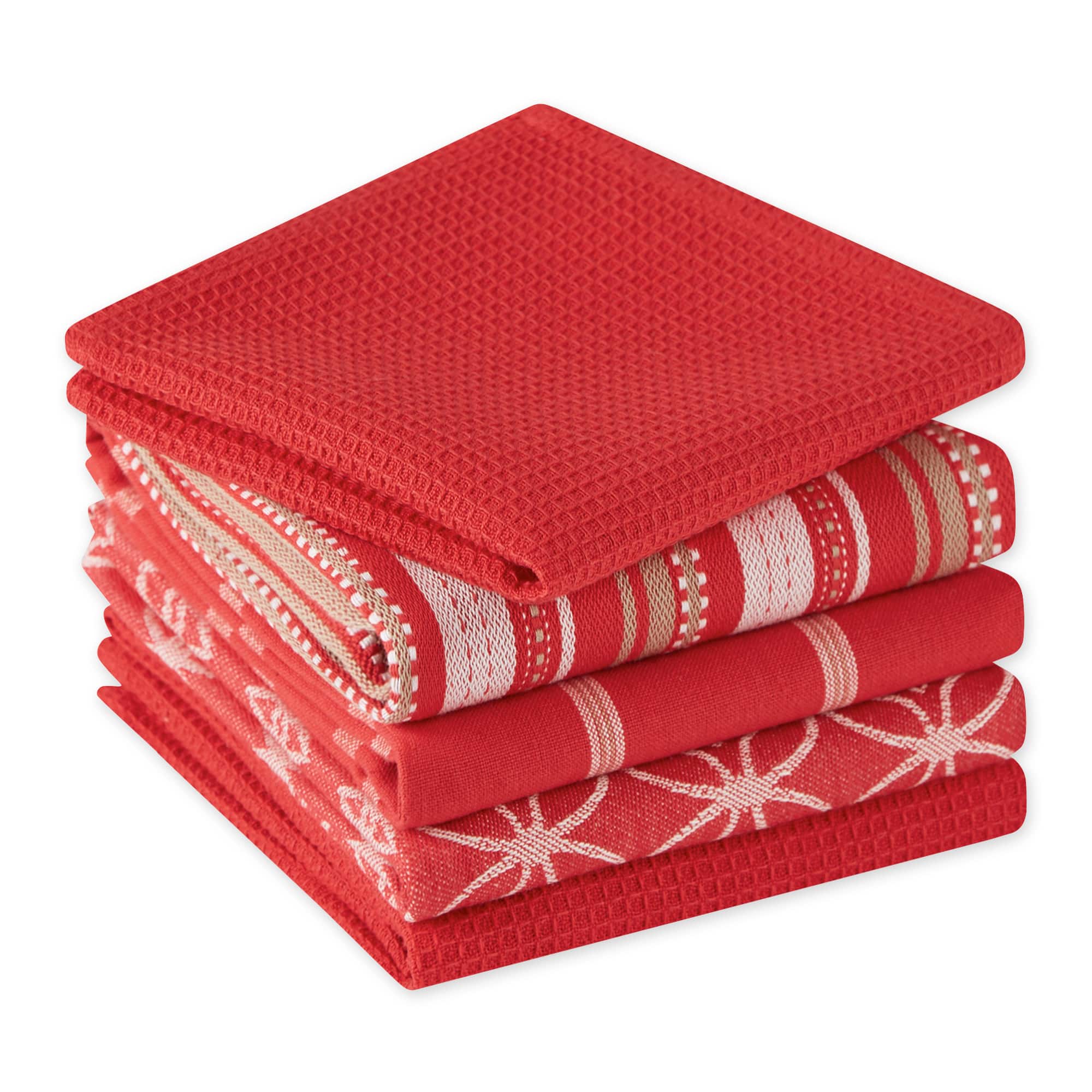 DII® Assorted Red Dishtowel & Dishcloth (Set of 5)