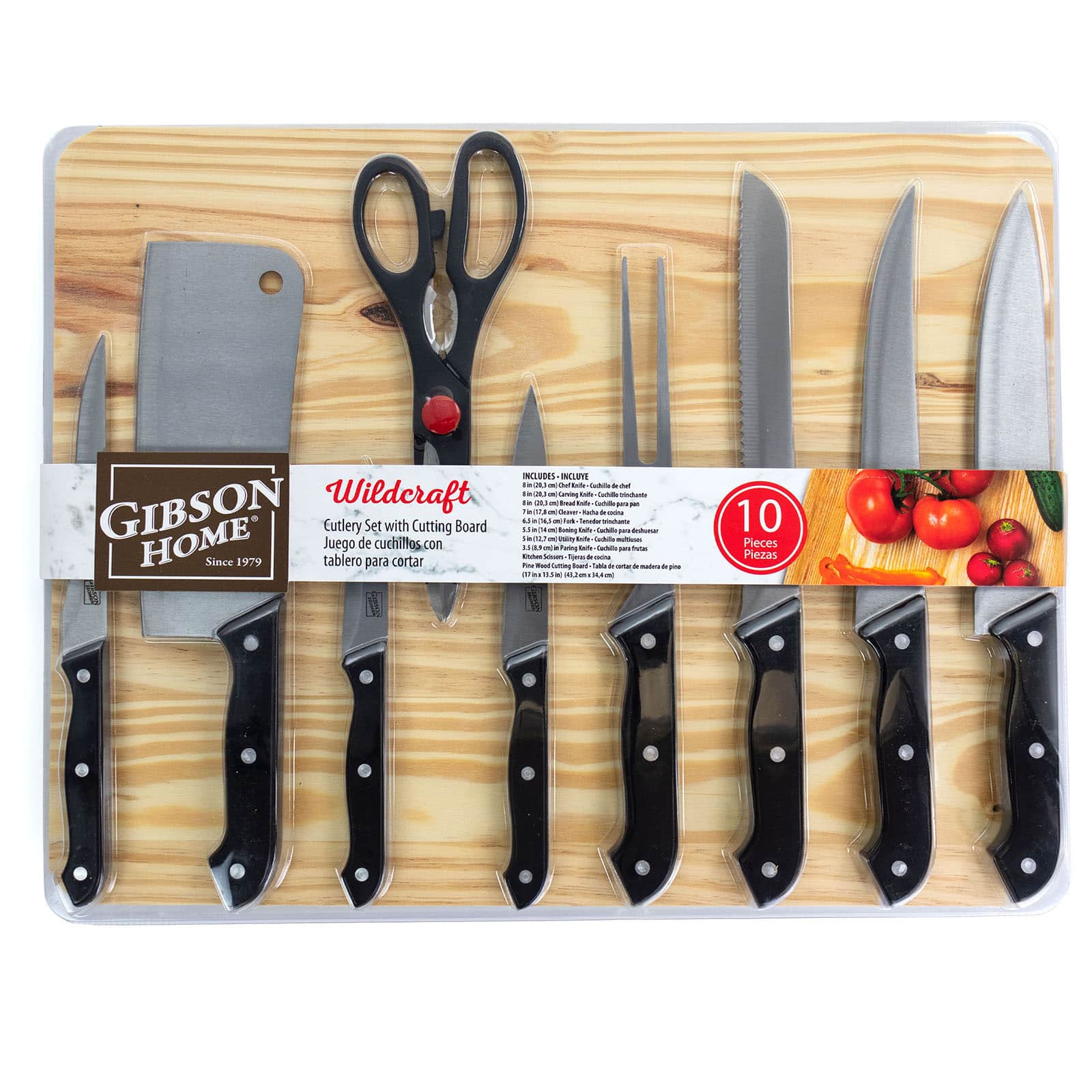 Gibson Home® Wildcraft 10-Piece Cutlery Set with Wooden Cutting Board