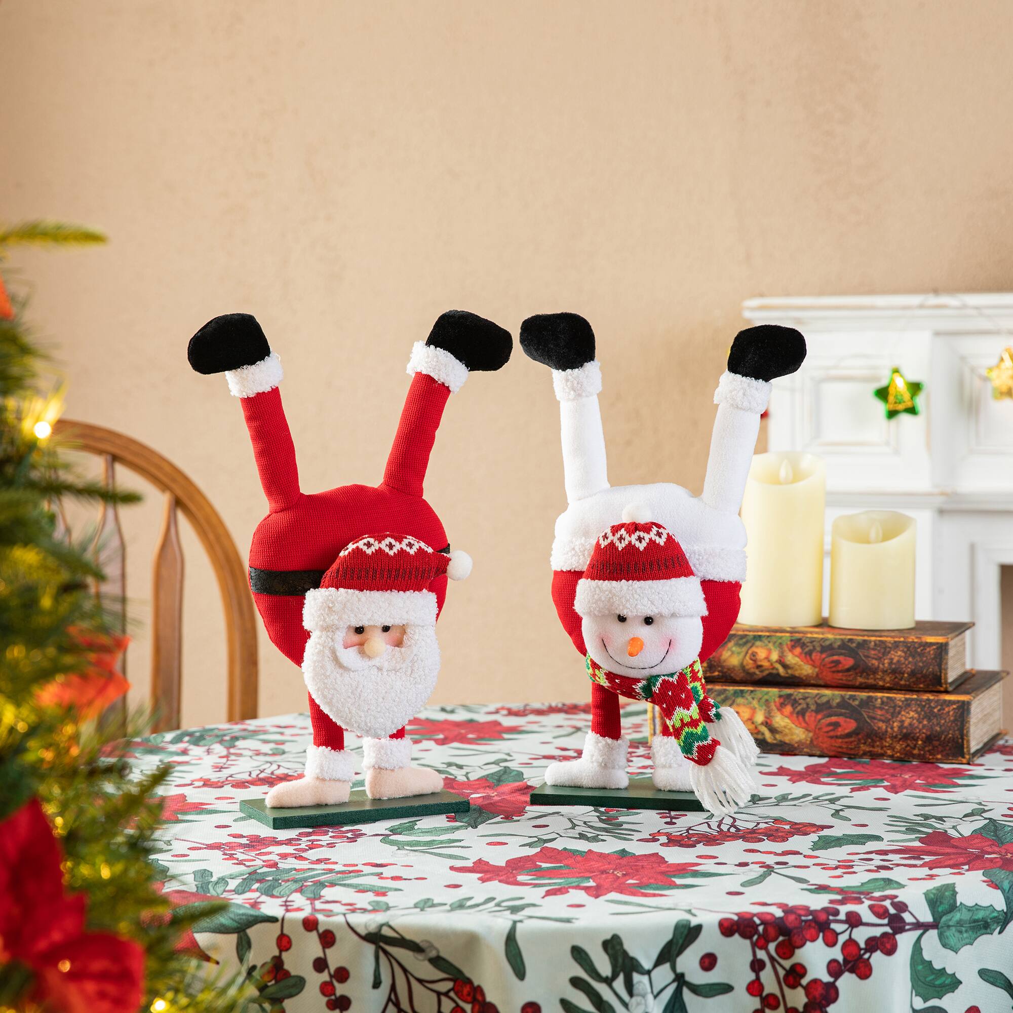 Glitzhome® Upside Down Fabric Santa & Snowman Table Décor Set