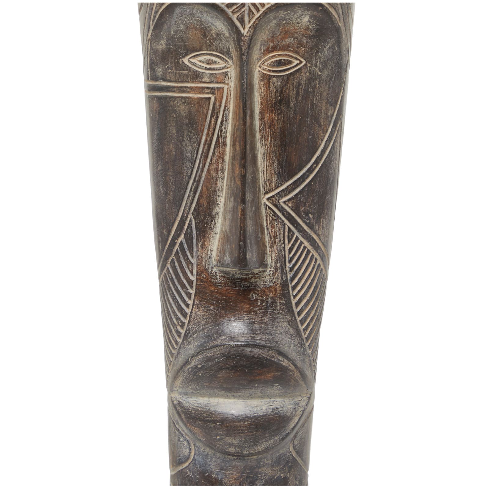 30" Brown Polystone Primitive Mask Sculpture