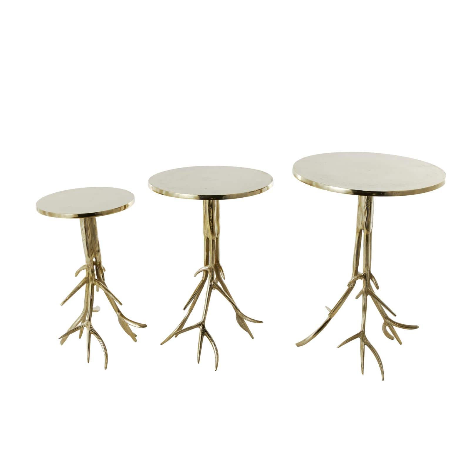Gold & Aluminum Metal Tree Accent Table with Branch Inspired Bases, 3ct.