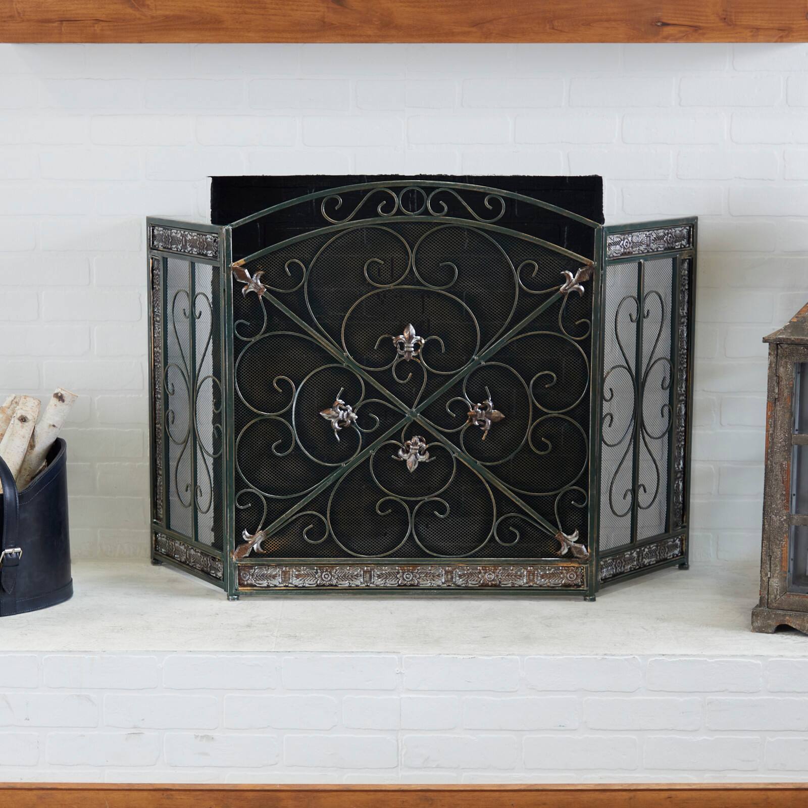 52" Green Metal Fireplace Screen