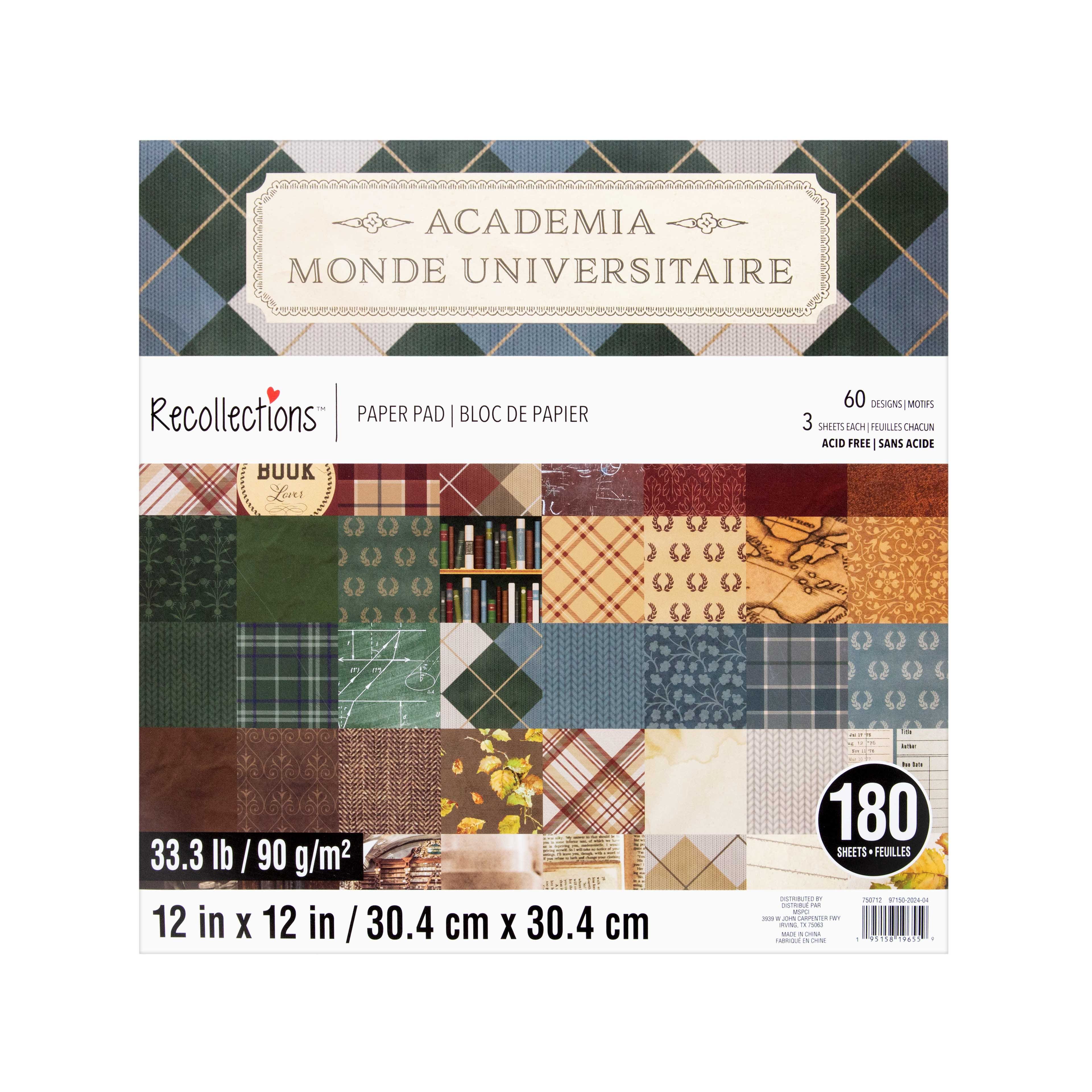 12" x 12" Academia Paper Pad by Recollections™, 180 Sheets