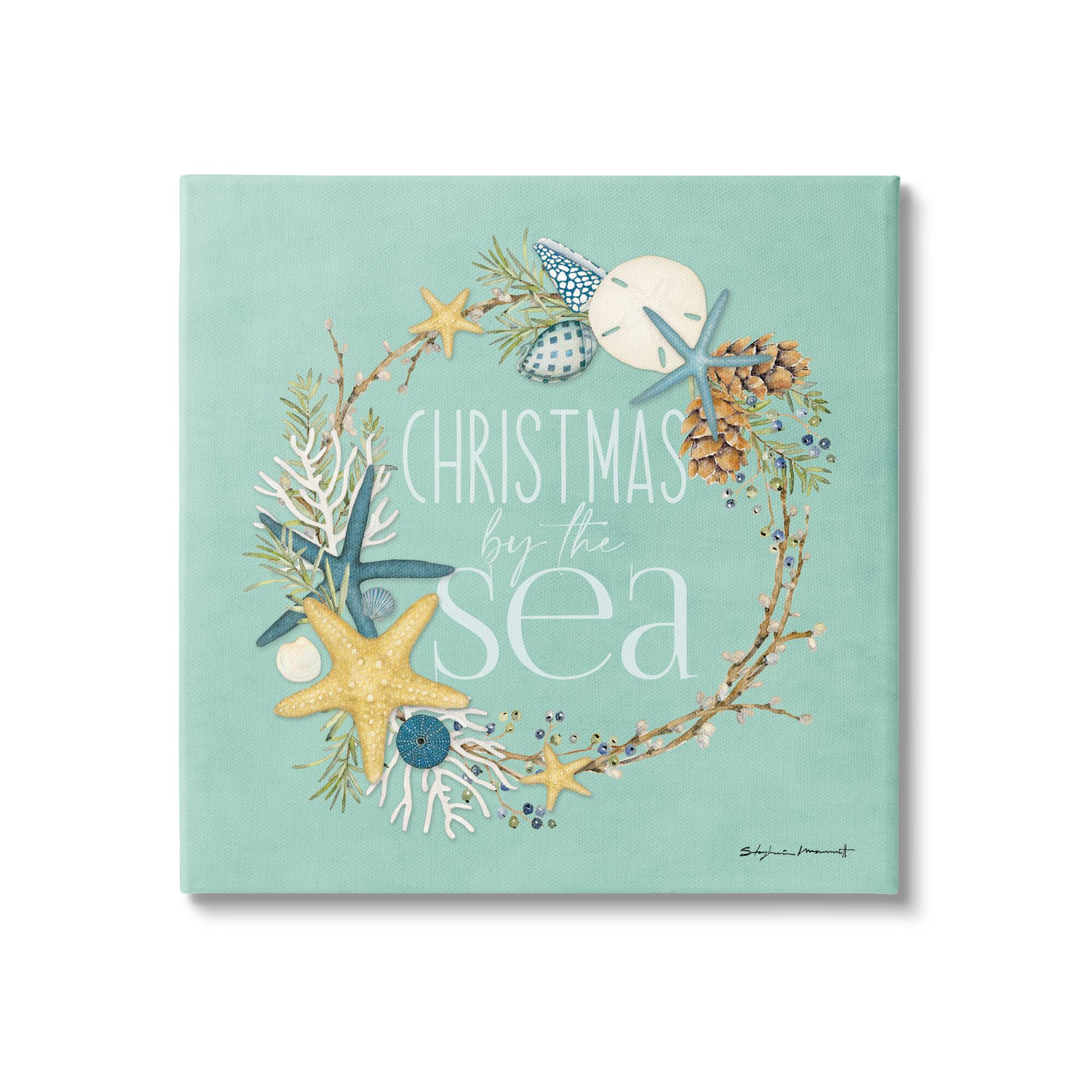 Stupell Industries Christmas By The Sea Wreath Canvas Wall Art