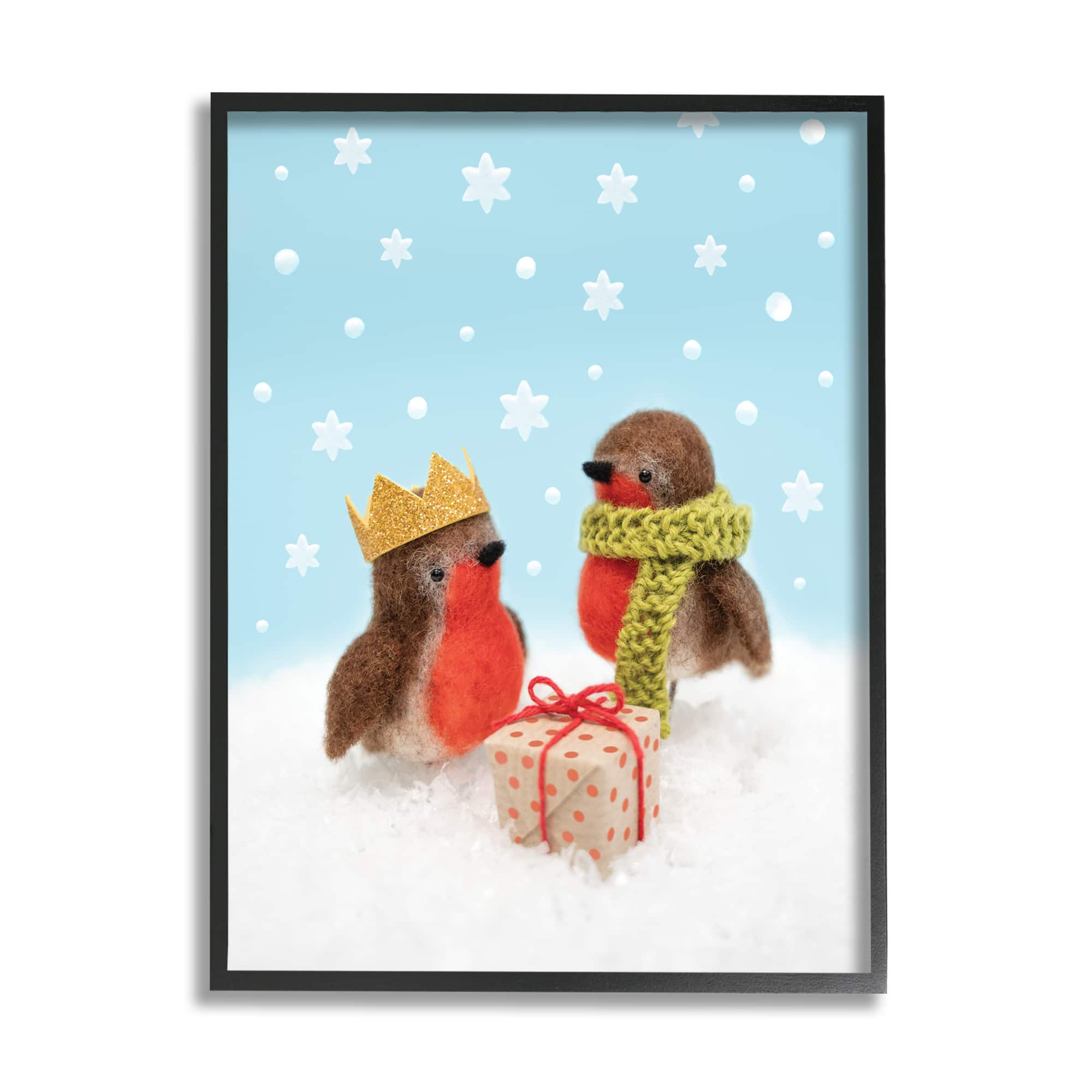 Stupell Industries Birds Gift Giving Christmas Snow Framed Giclee Art