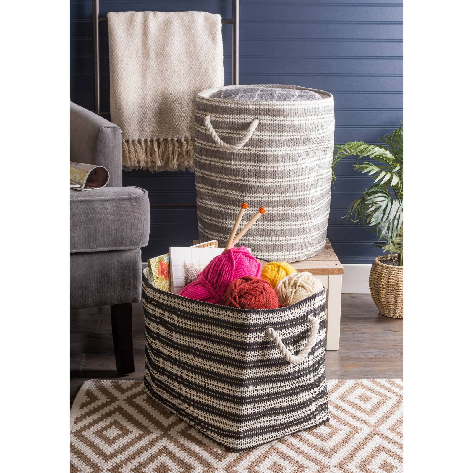 DII® Large Gray Basketweave & White Stripe Rectangle Paper Basket