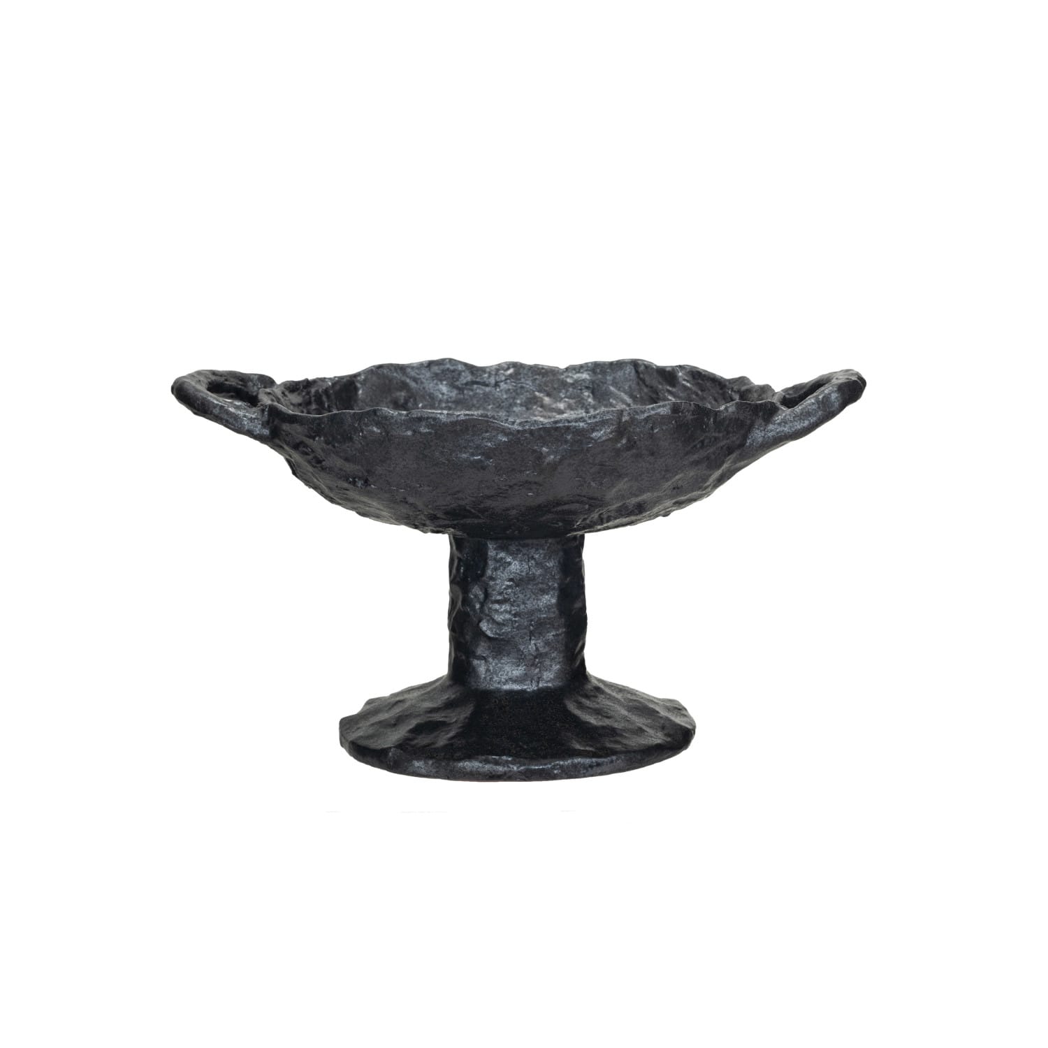 Hello Honey® 9.5" Black Stoneware Footed Plate with Handles & Reactive Glaze