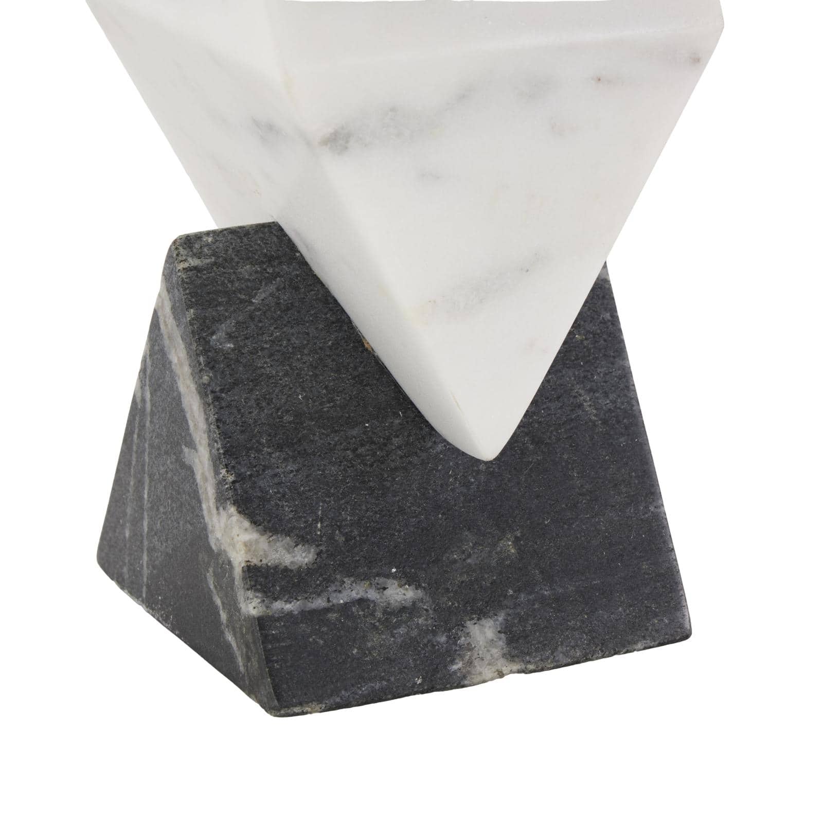 9.5" Black & White Geometric Stacked Pyramid Marble Sculpture with Diamond Center