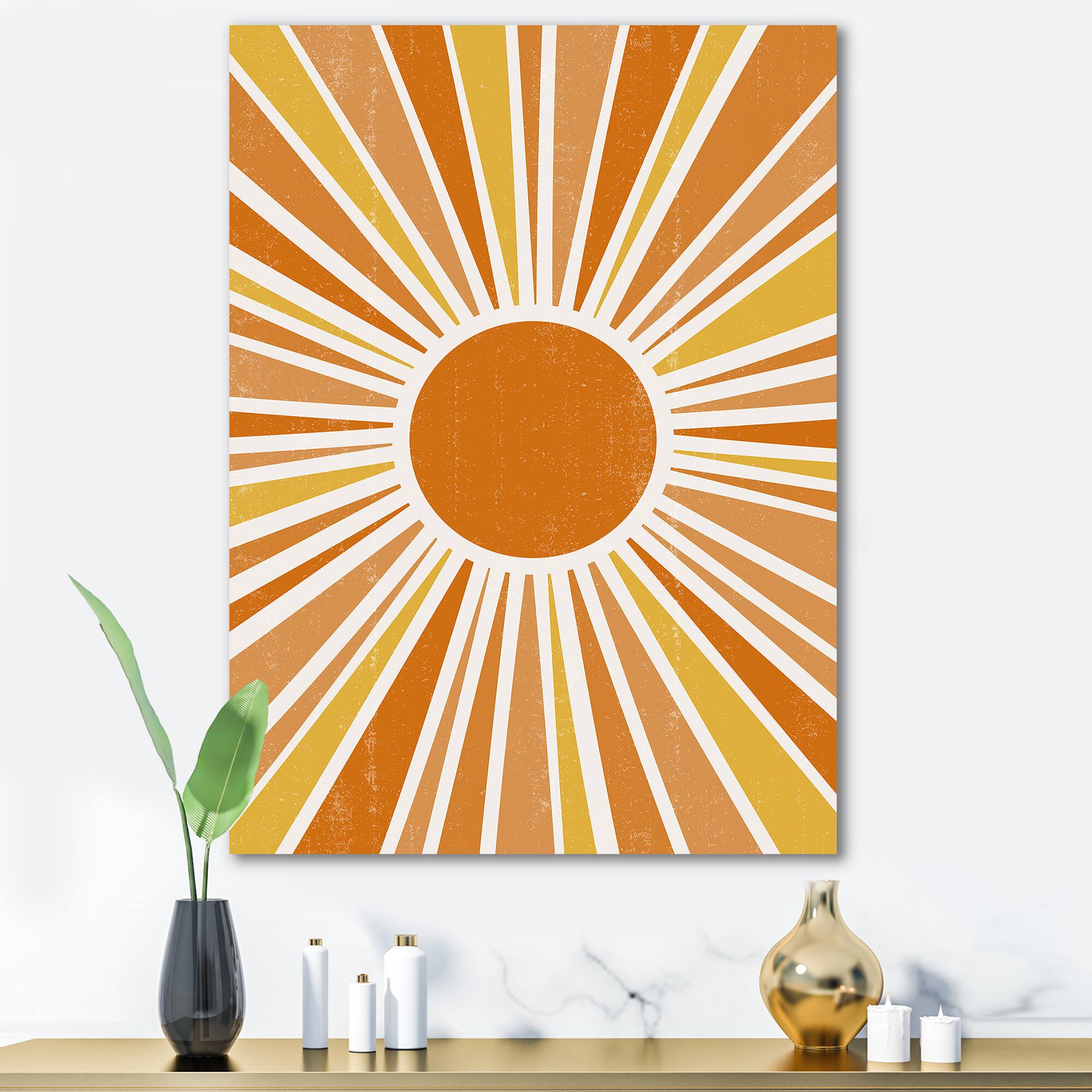 Designart - Minimalist Bright Shining Orange Sun Rays I - Modern Canvas Wall Art Print