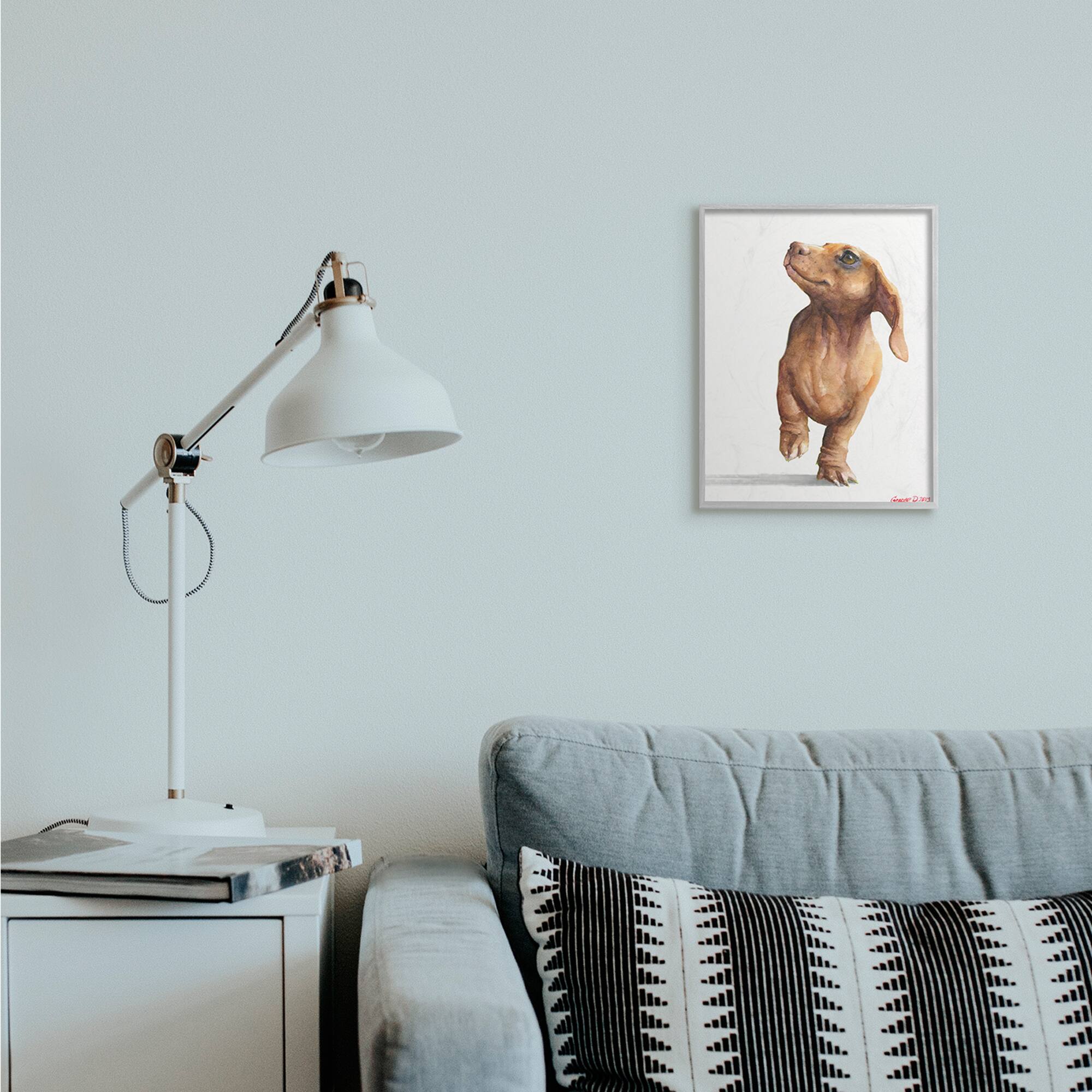 Stupell Industries Little Dachshund Dog Strutt Adorable Pet Portrait in Gray Frame Wall Art