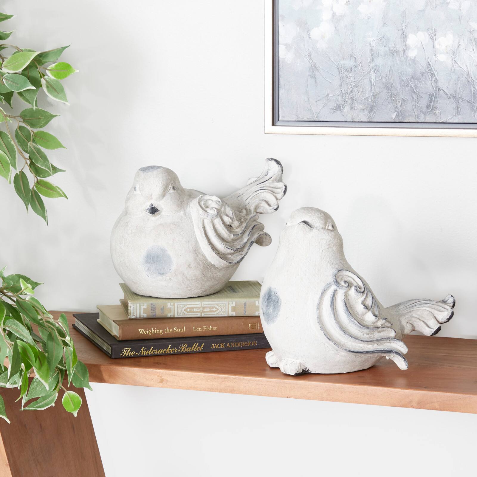 Tan Stone Country Garden Bird Sculpture Set