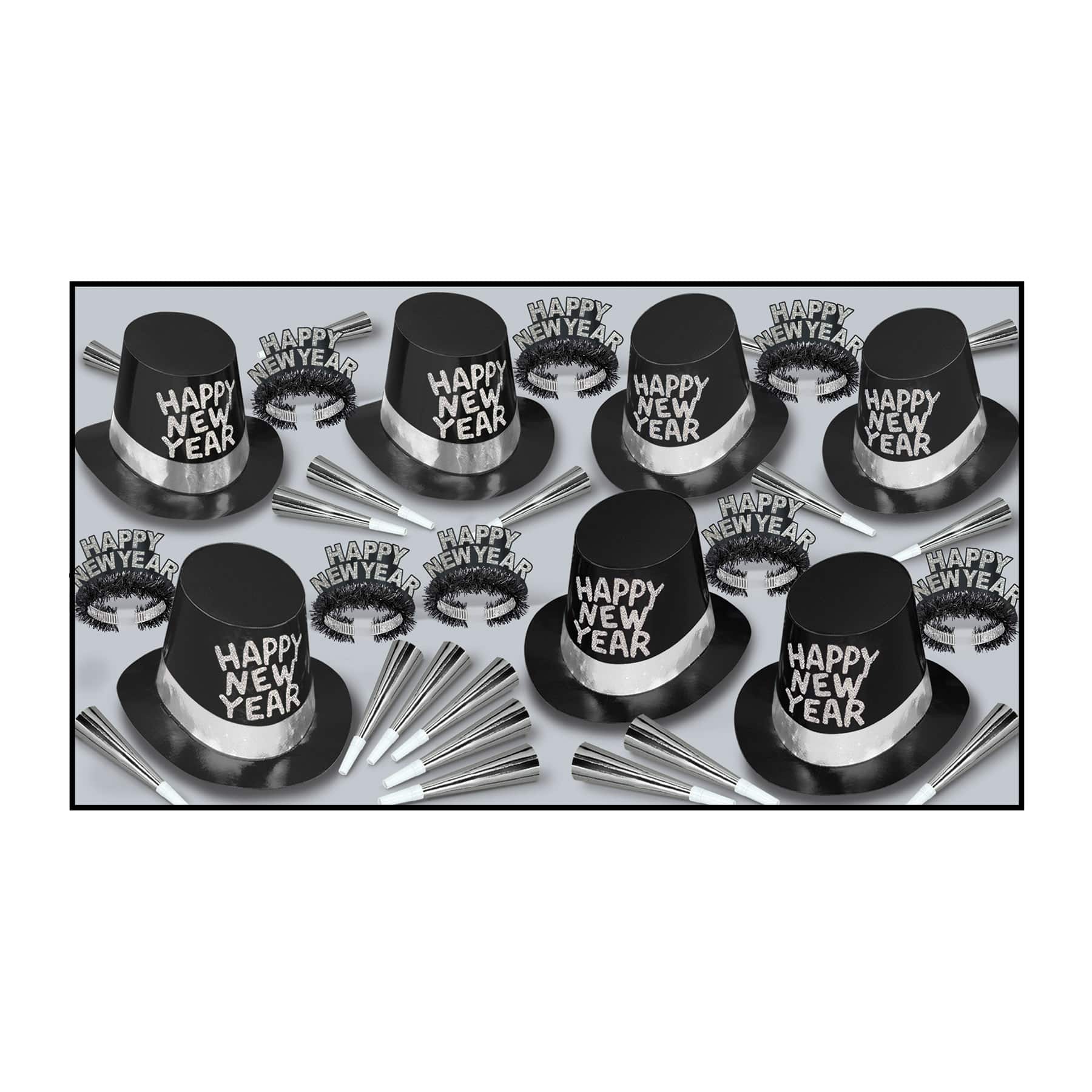Beistle Black & Silver New Year Tie Party Favor Kit for 50