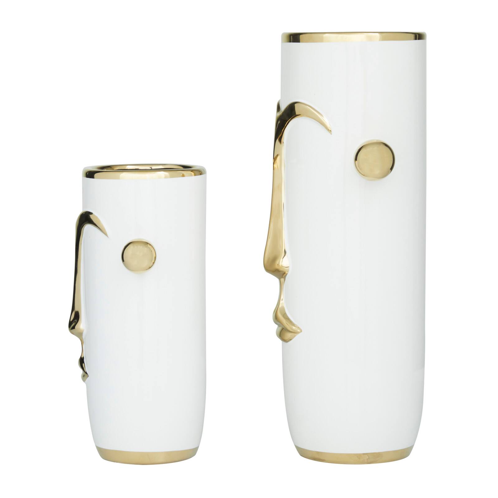 Set of 2" White Stoneware Modern Vase 16", 11"