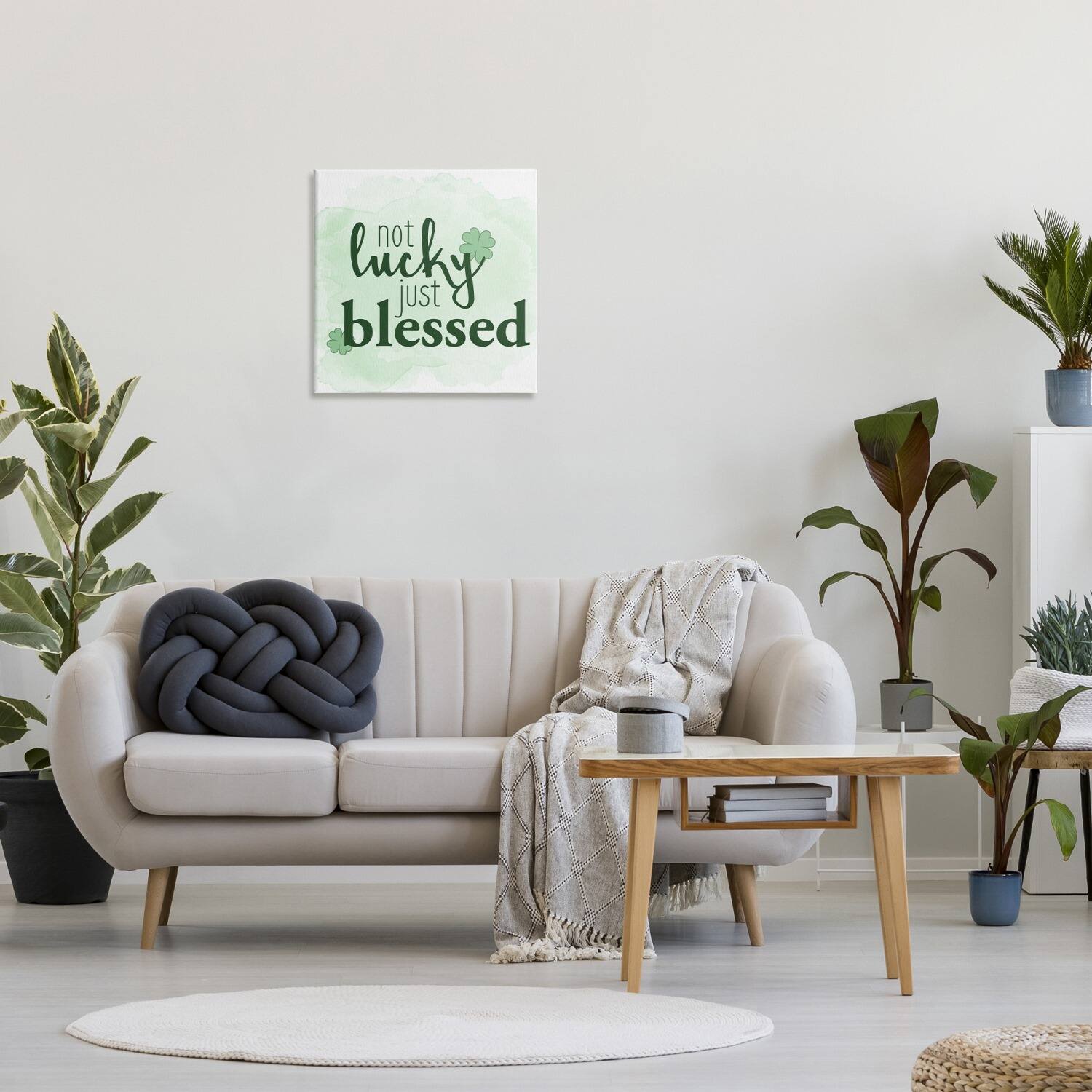 Stupell Industries Just Blessed Green Shamrocks Canvas Wall Art