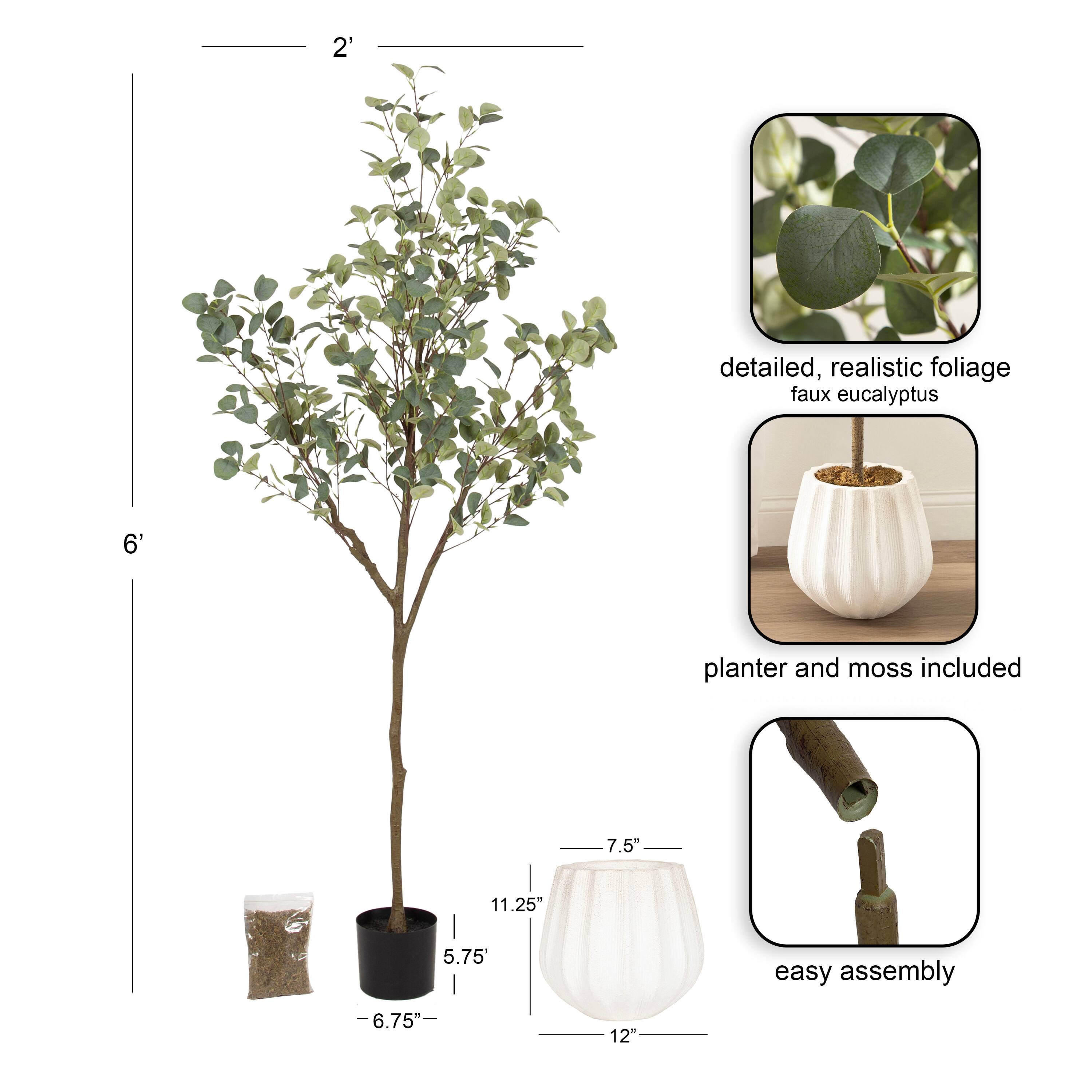 Kate and Laurel 6ft. Eudora Faux Eucalyptus Tree with Claudel Scalloped Planter