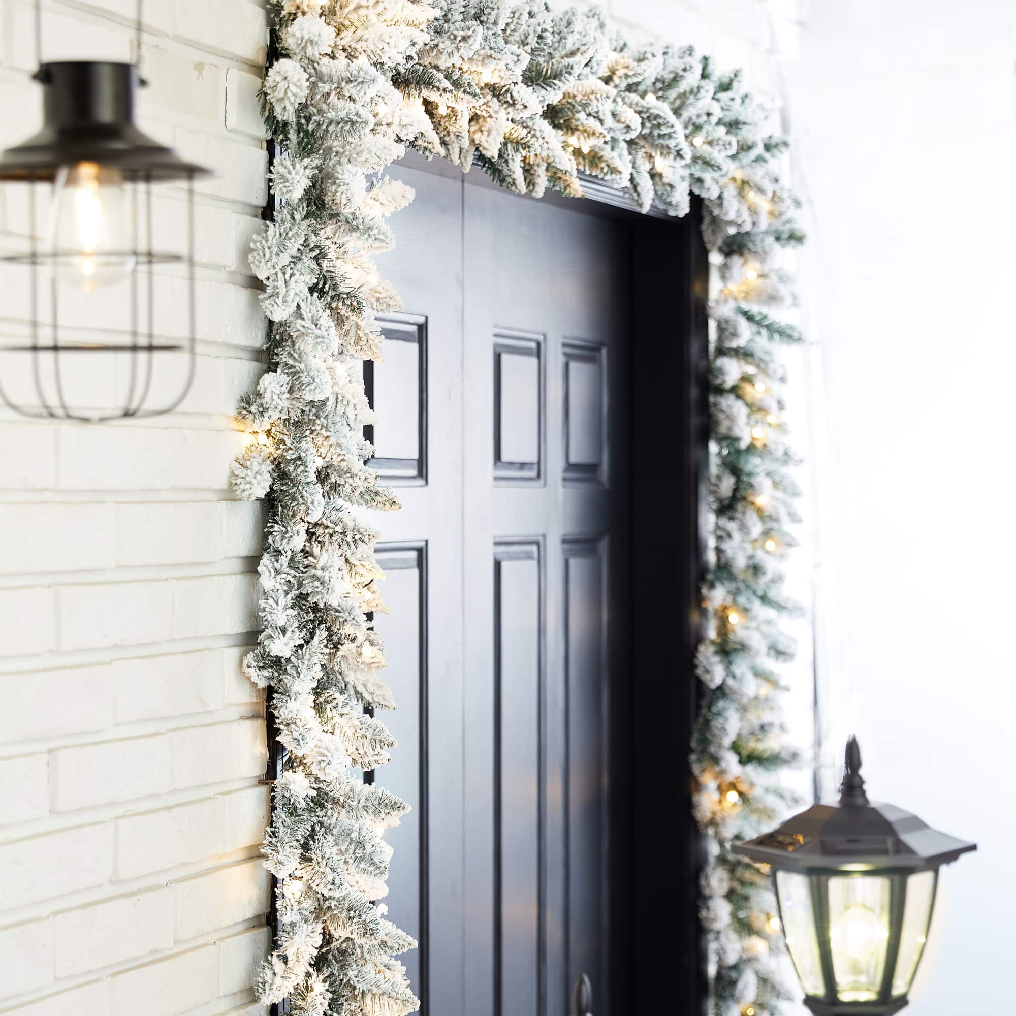 Glitzhome® 9ft. Pre-Lit Flocked Christmas Garland Set with Timer, 3 Functions