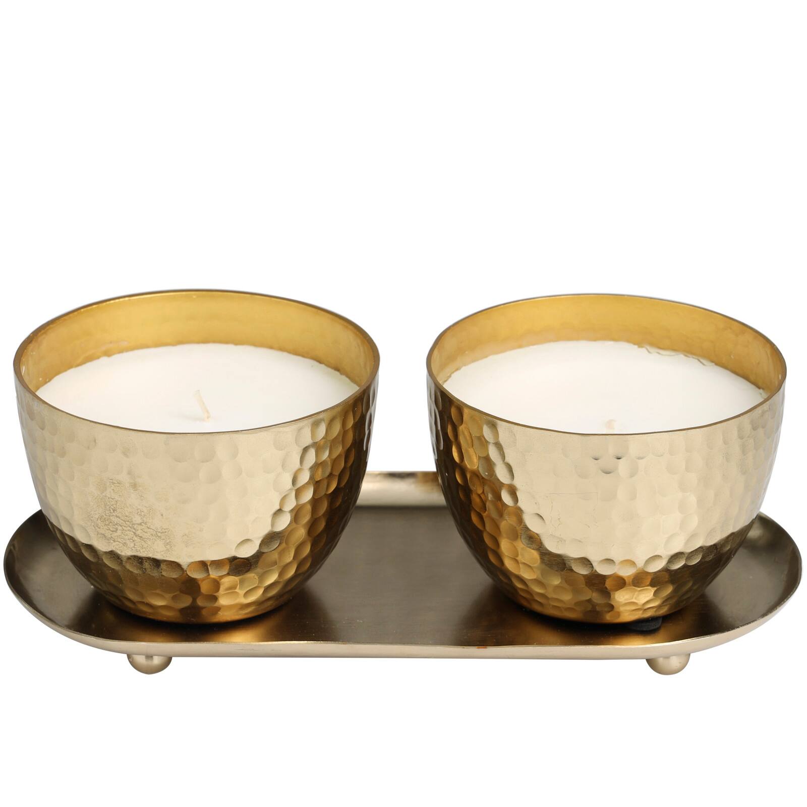 Mediterranean Fig Scented Candles in Gold Hammered Bowls Set