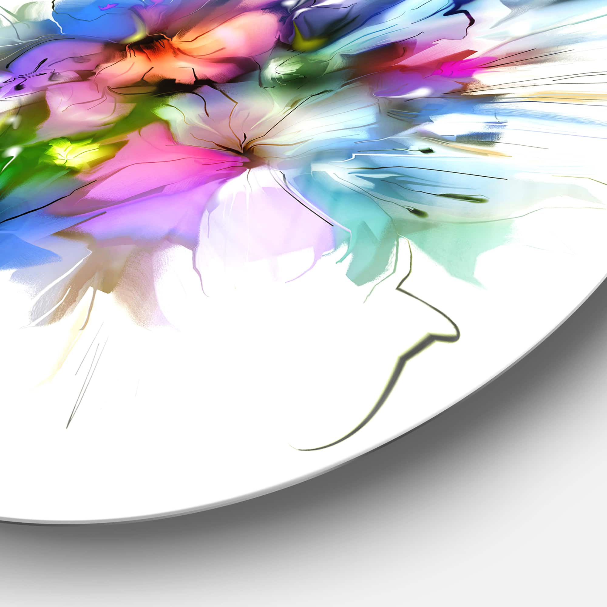 Designart - Summer Colorful Flowers' Disc Watercolor Painting Circle Metal Wall Art