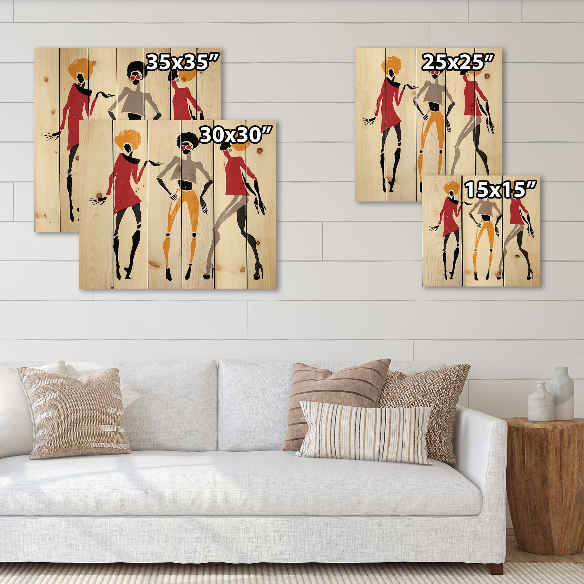 Designart - African American Women Silhouettes I - Modern Print on Natural Pine Wood