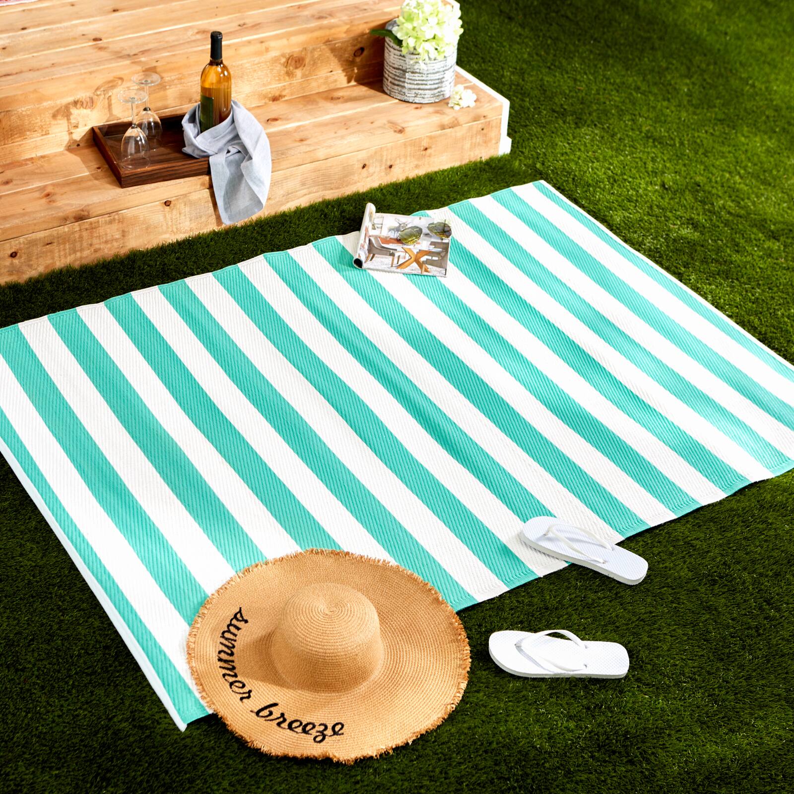 DII® Aqua & White Stripe Outdoor Rug, 4ft. x 6ft.