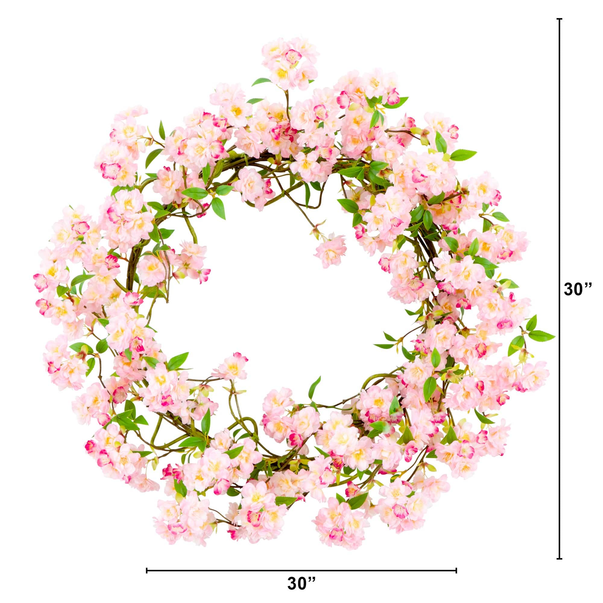 30" Artificial Pink Cherry Blossom Wreath
