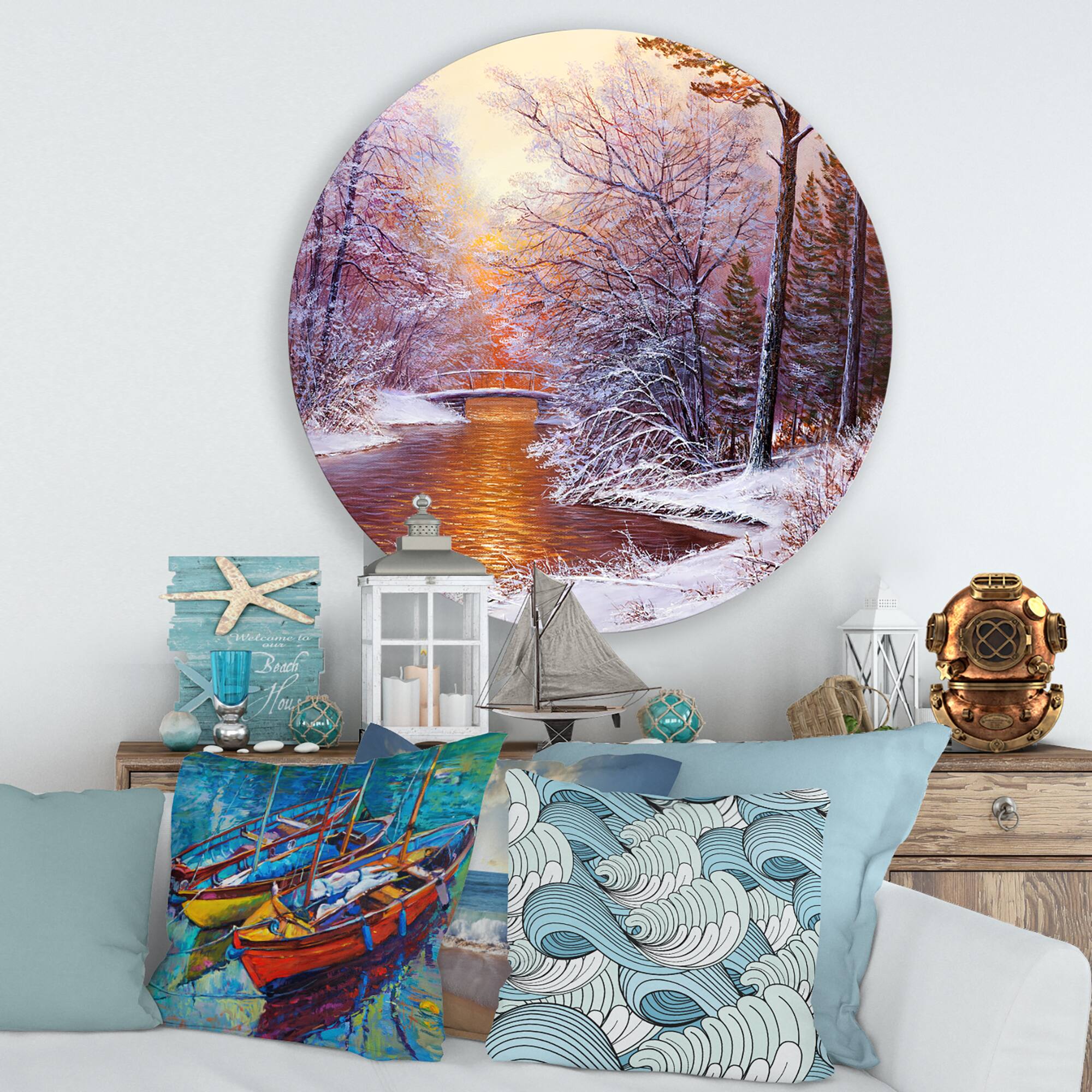 Designart - Christmas Forest With River and Trees II