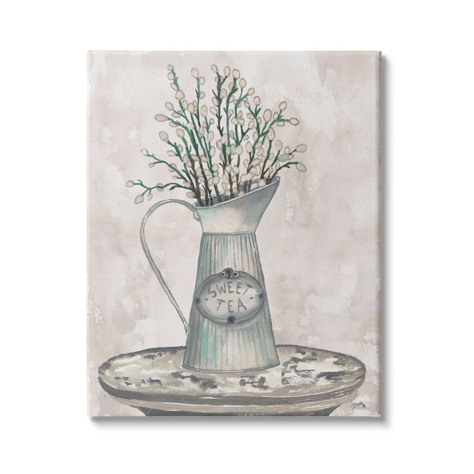 Stupell Industries Pussy Willow Botanicals Sweet Tea Country Jar Painting Canvas Wall Art