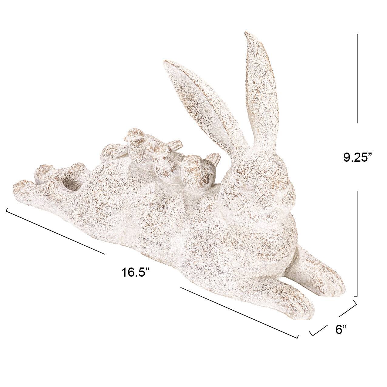 Hello Honey® 16.5" Decorative Resting Rabbit with Birds Figurine
