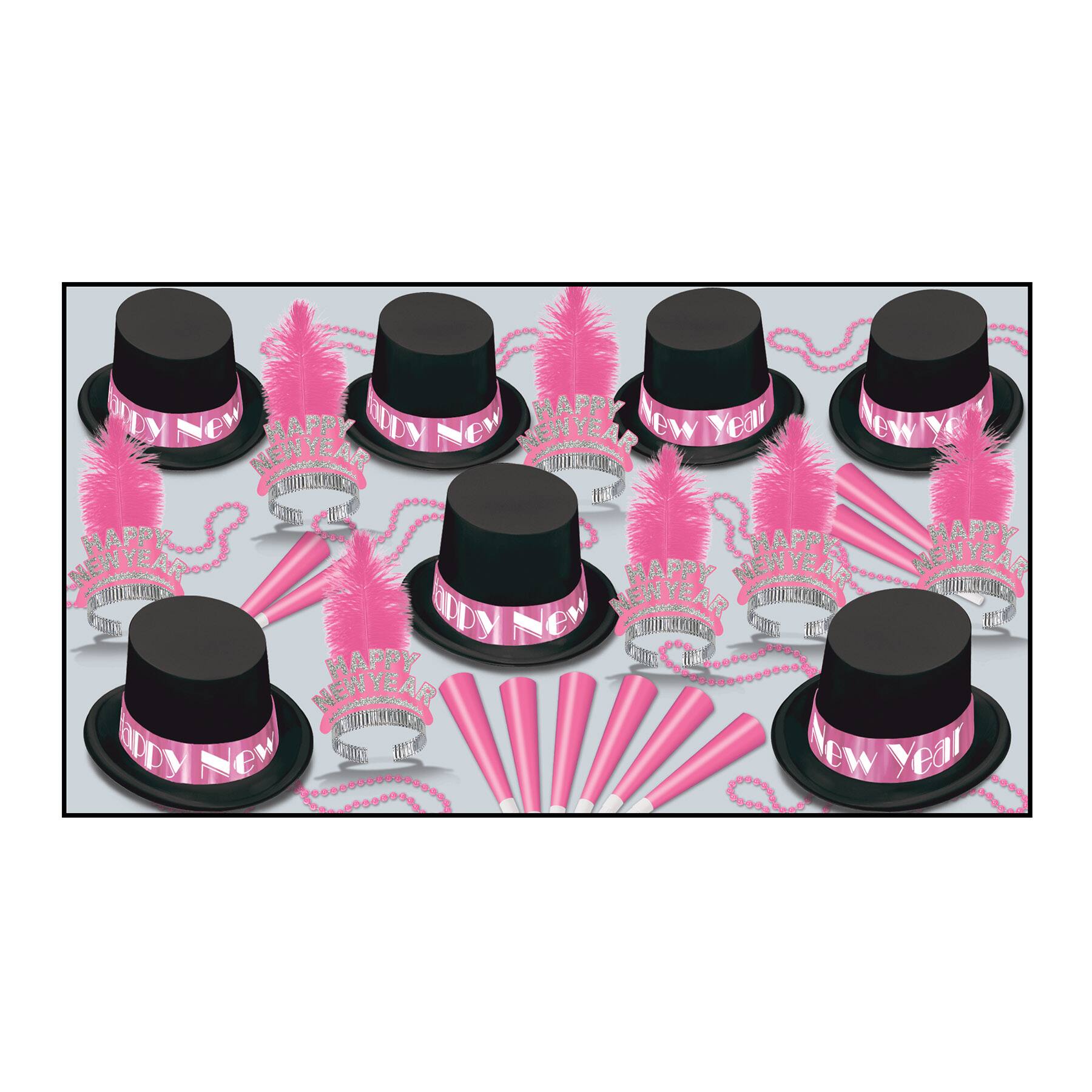 Beistle Black & Pink Panama Collection New Year Party Favor Kit for 50