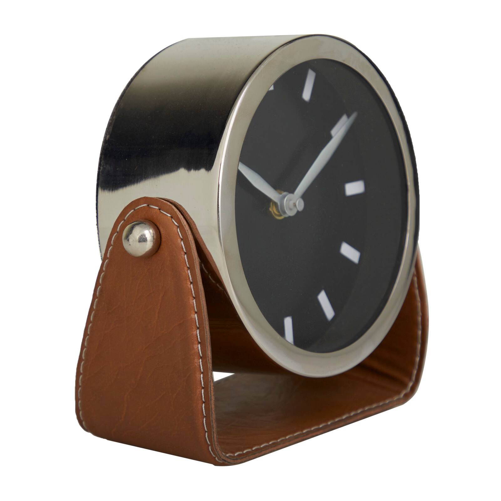 Stainless Steel Clock with Leather Stand