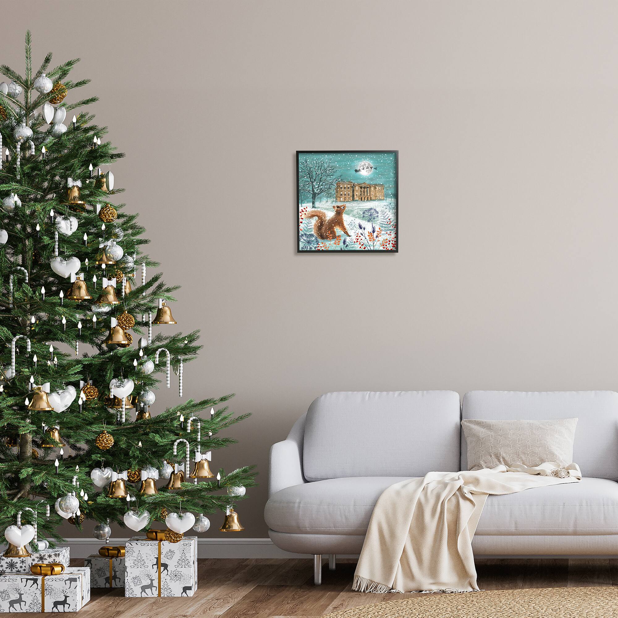 Stupell Industries Squirrel Watching Santa Claus Framed Giclee Art