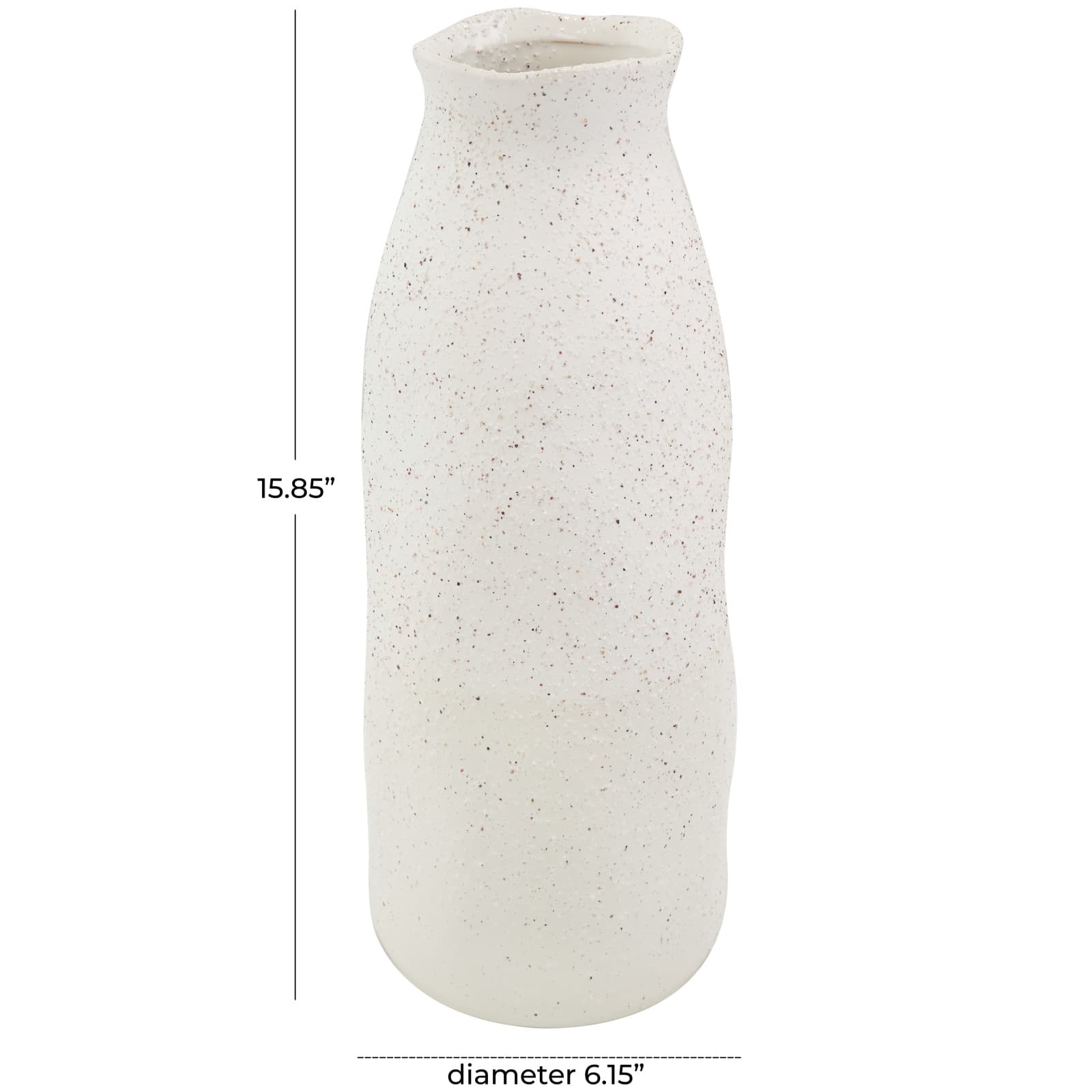 16" Cream Ceramic Abstract Wavy Vase with Textured Speckled Detailing