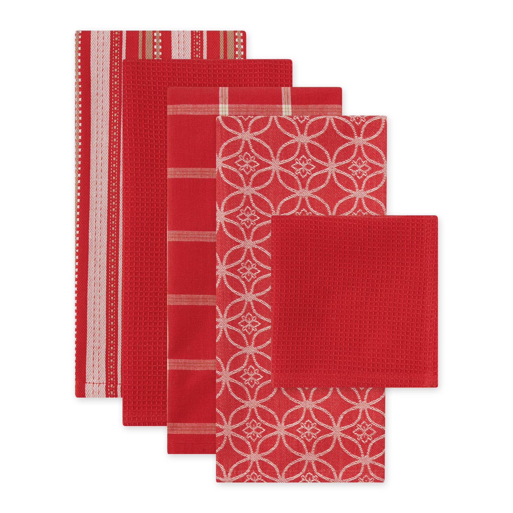 DII® Assorted Red Dishtowel & Dishcloth (Set of 5)