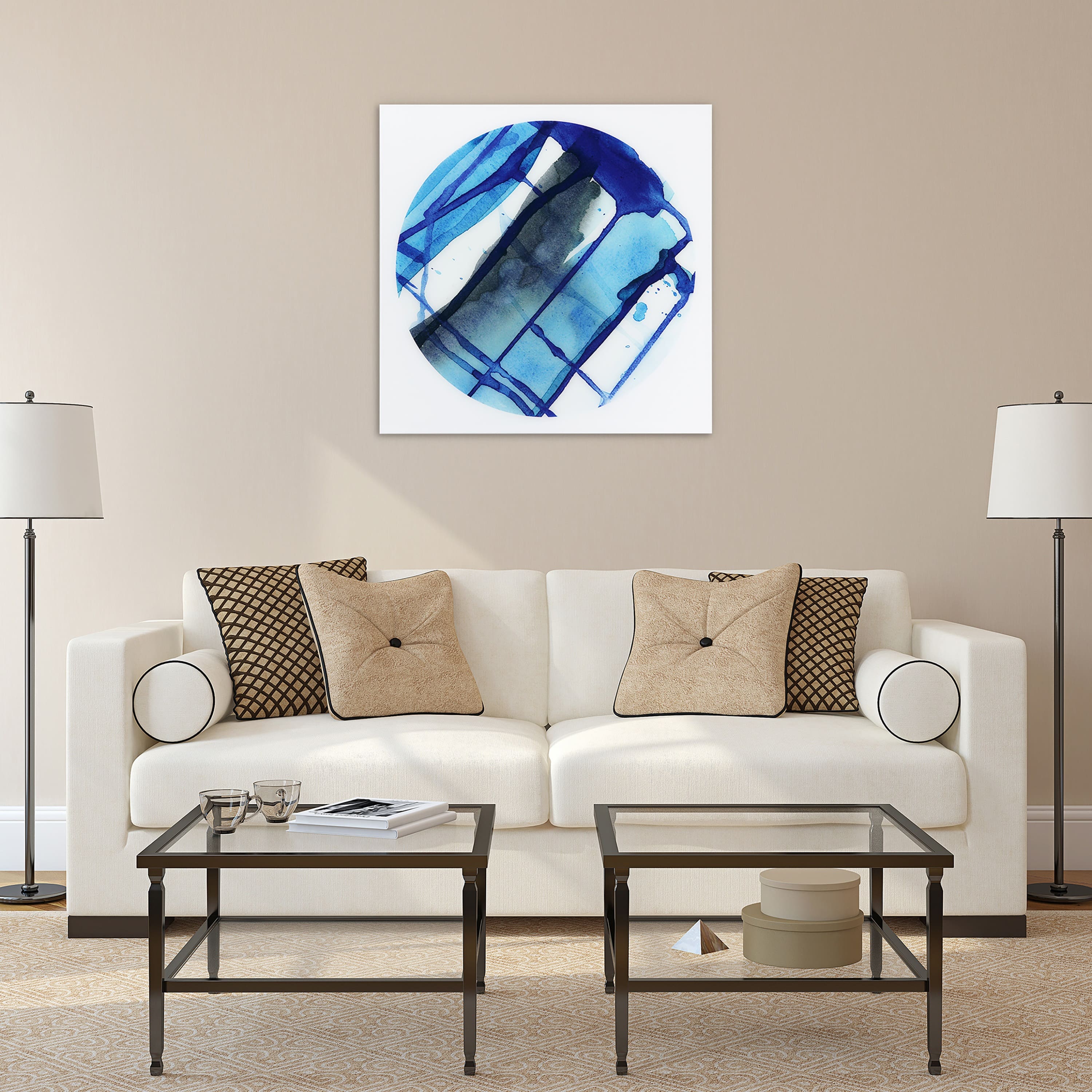 Empire Art Direct 38" x 38" Blue Stripes 1 Frameless Free Floating Printed Tempered Glass Wall Art