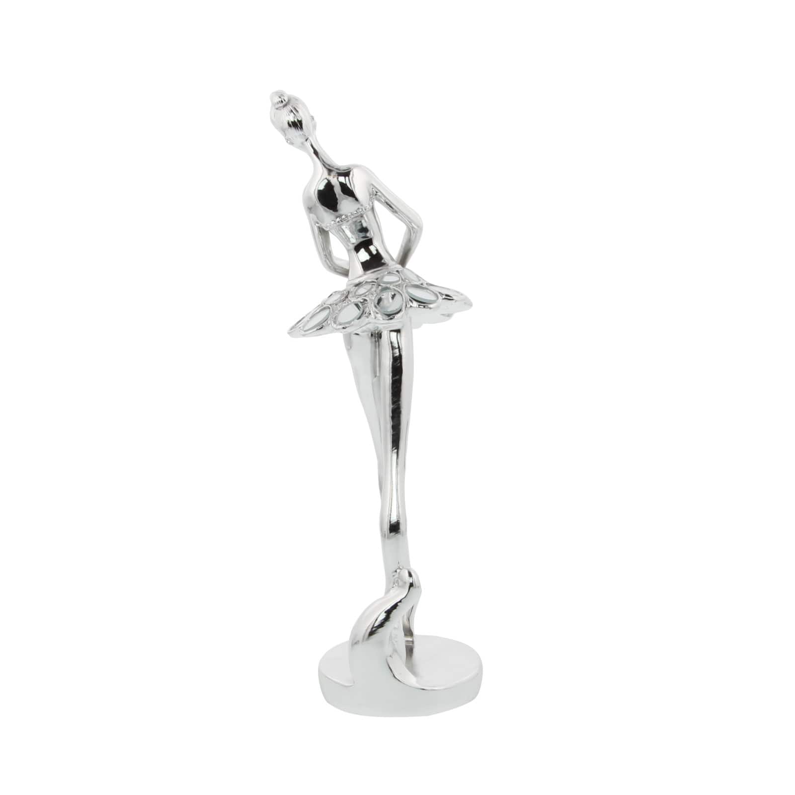 Set of 3 Silver Polystone Modern Dancer Sculpture, 14", 14", 12"