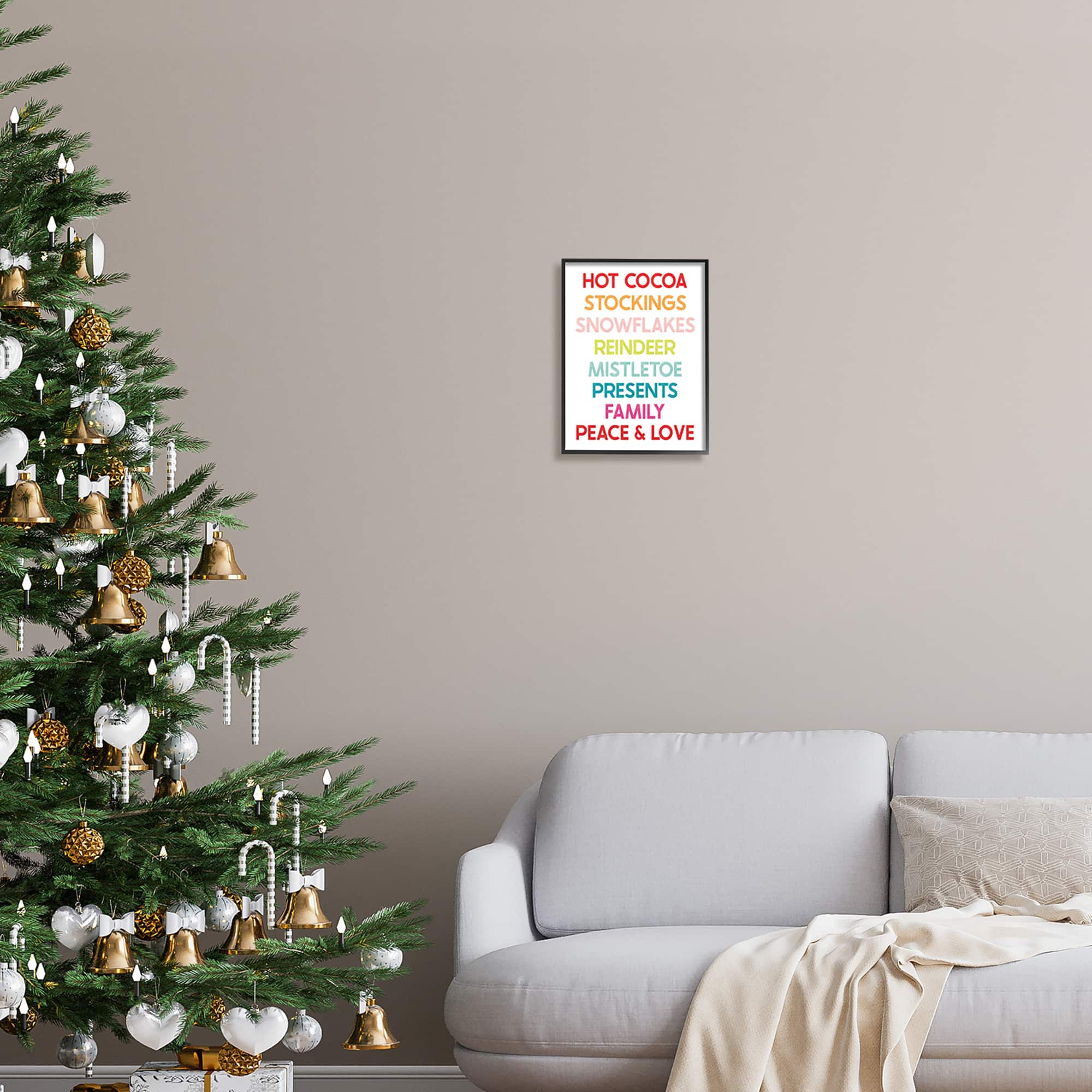 Stupell Industries Peace & Love Rainbow Christmas List Framed Giclee Art