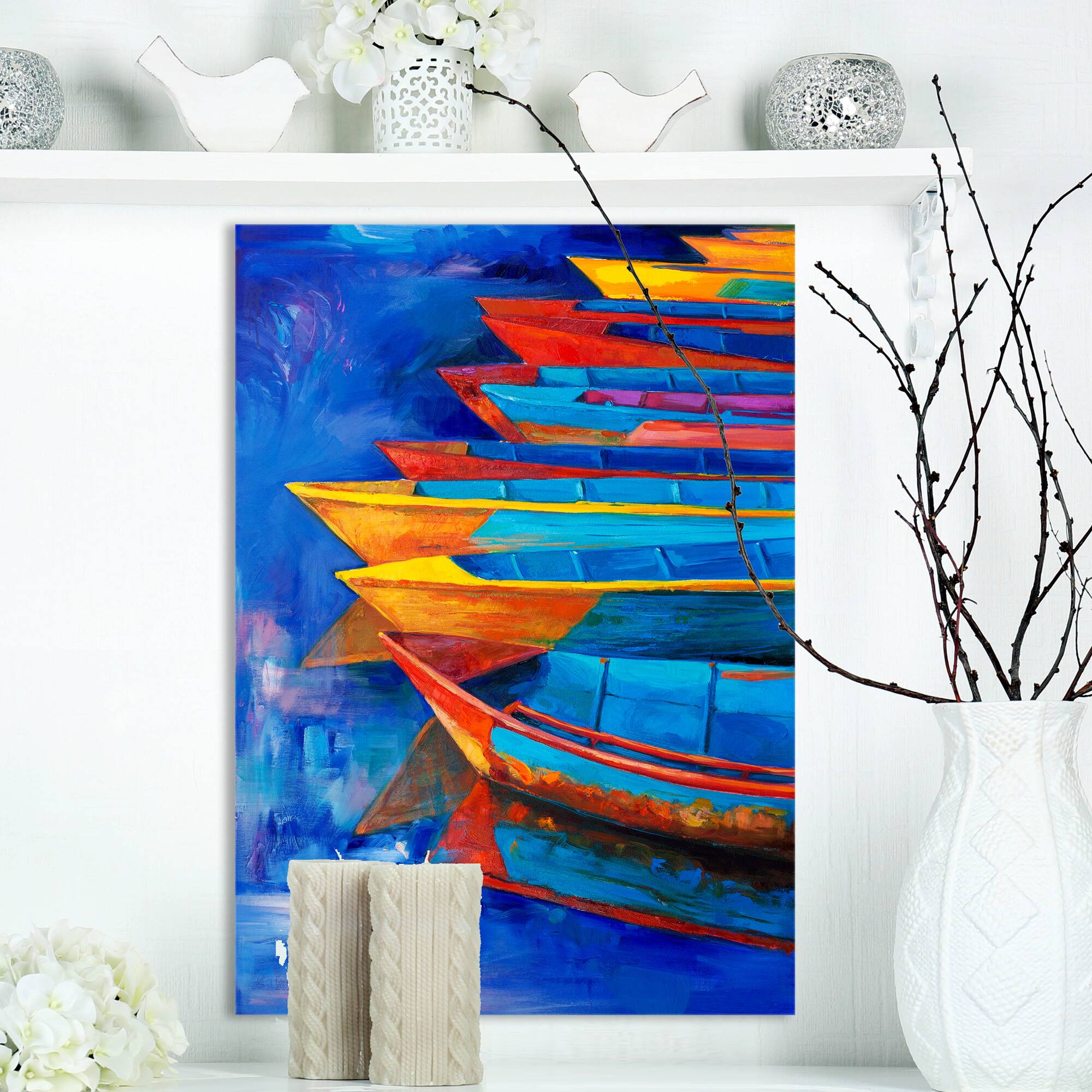 Designart - Boats and Jetty at Pier in Oil Painting