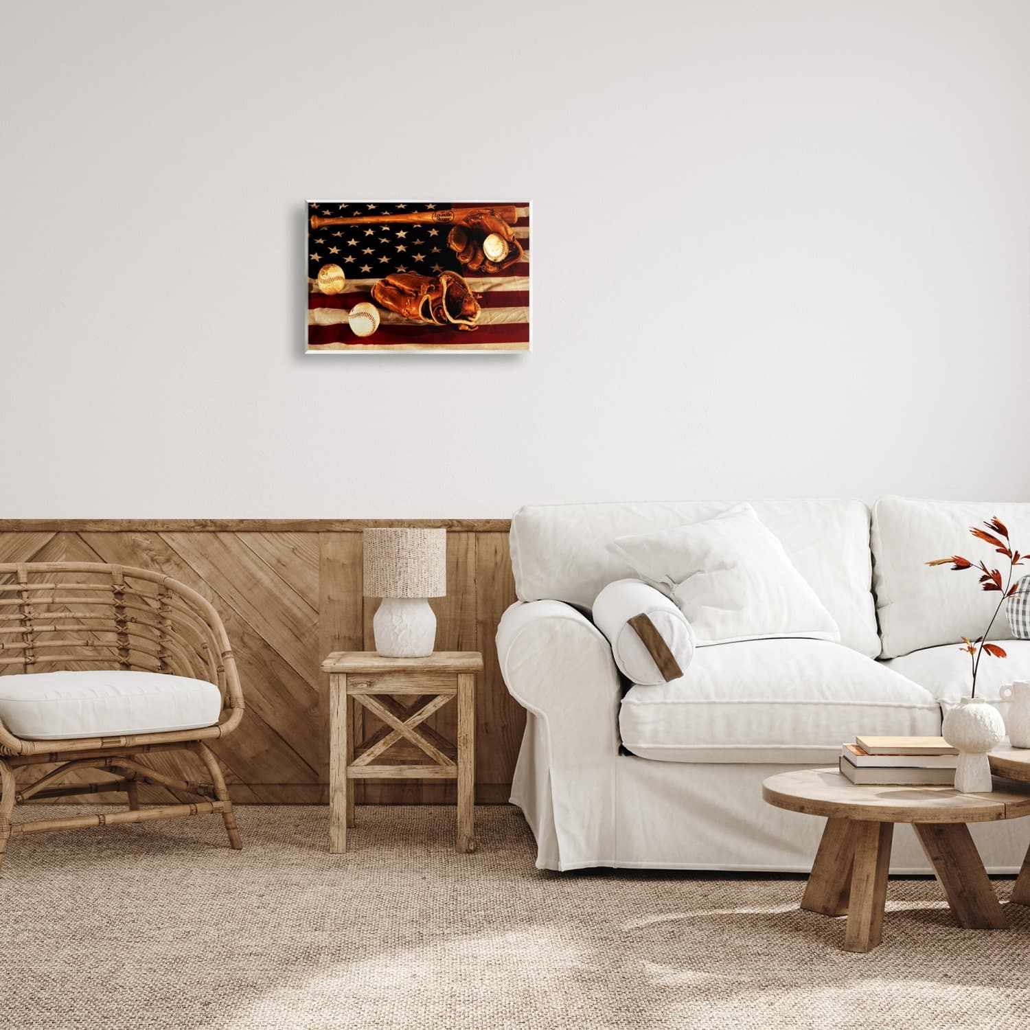 Stupell Industries Vintage American Flag Baseball Photo Wall Plaque Art