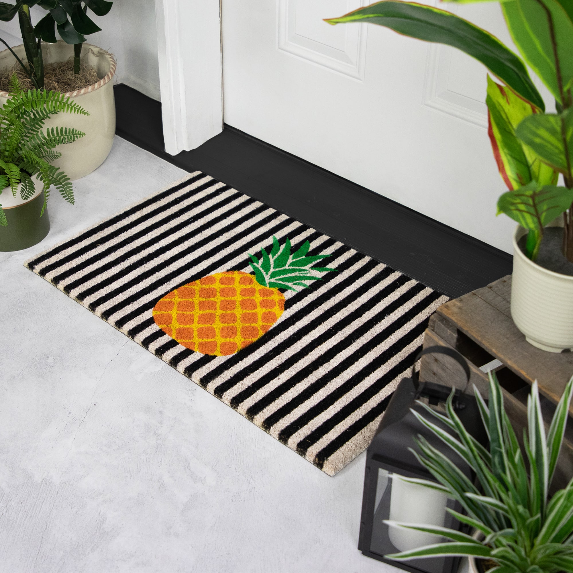 Ivory & Orange Pineapple Striped Doormat