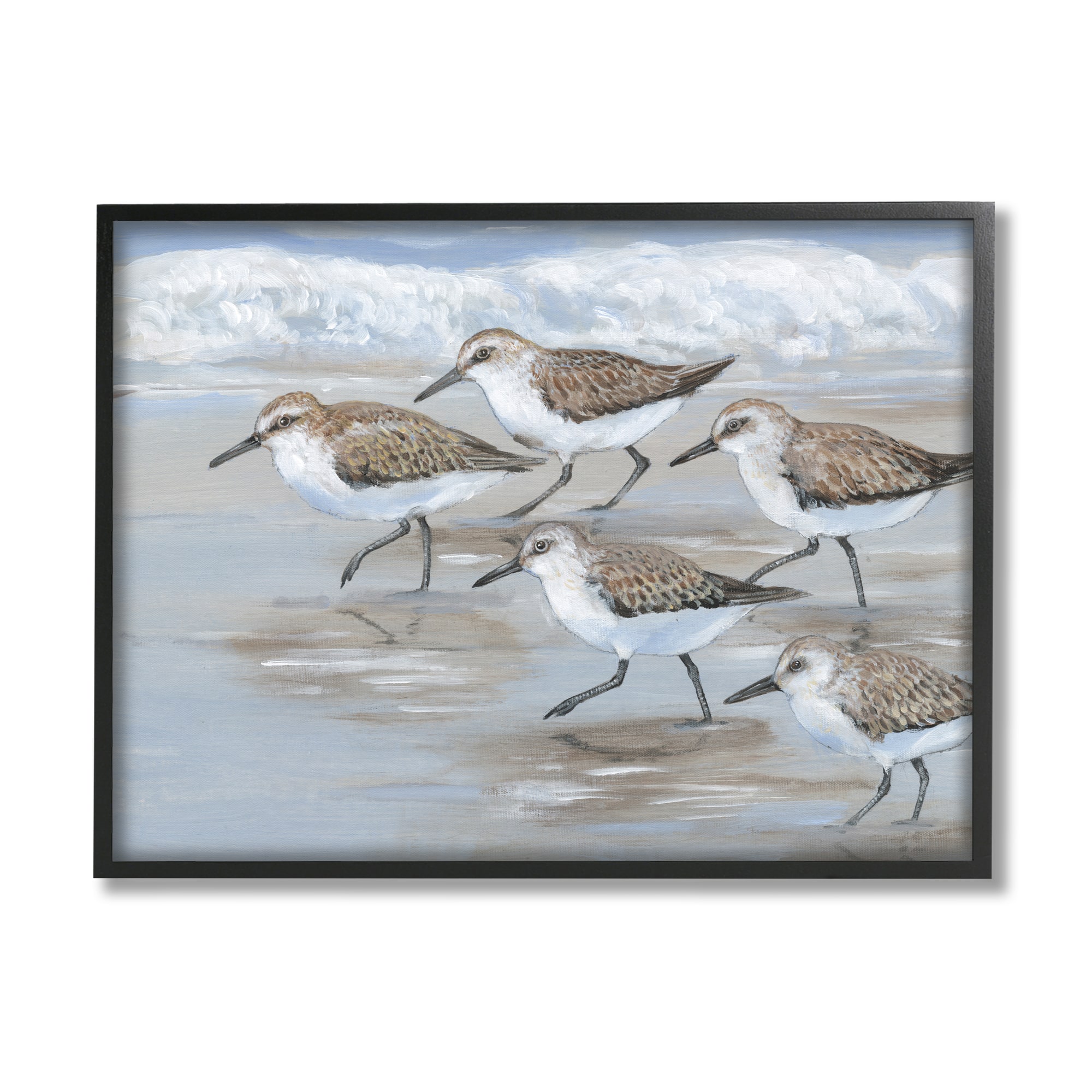 Stupell Industries Sandpiper Bird Flock Marching Beach Coast Waves Framed Wall Art
