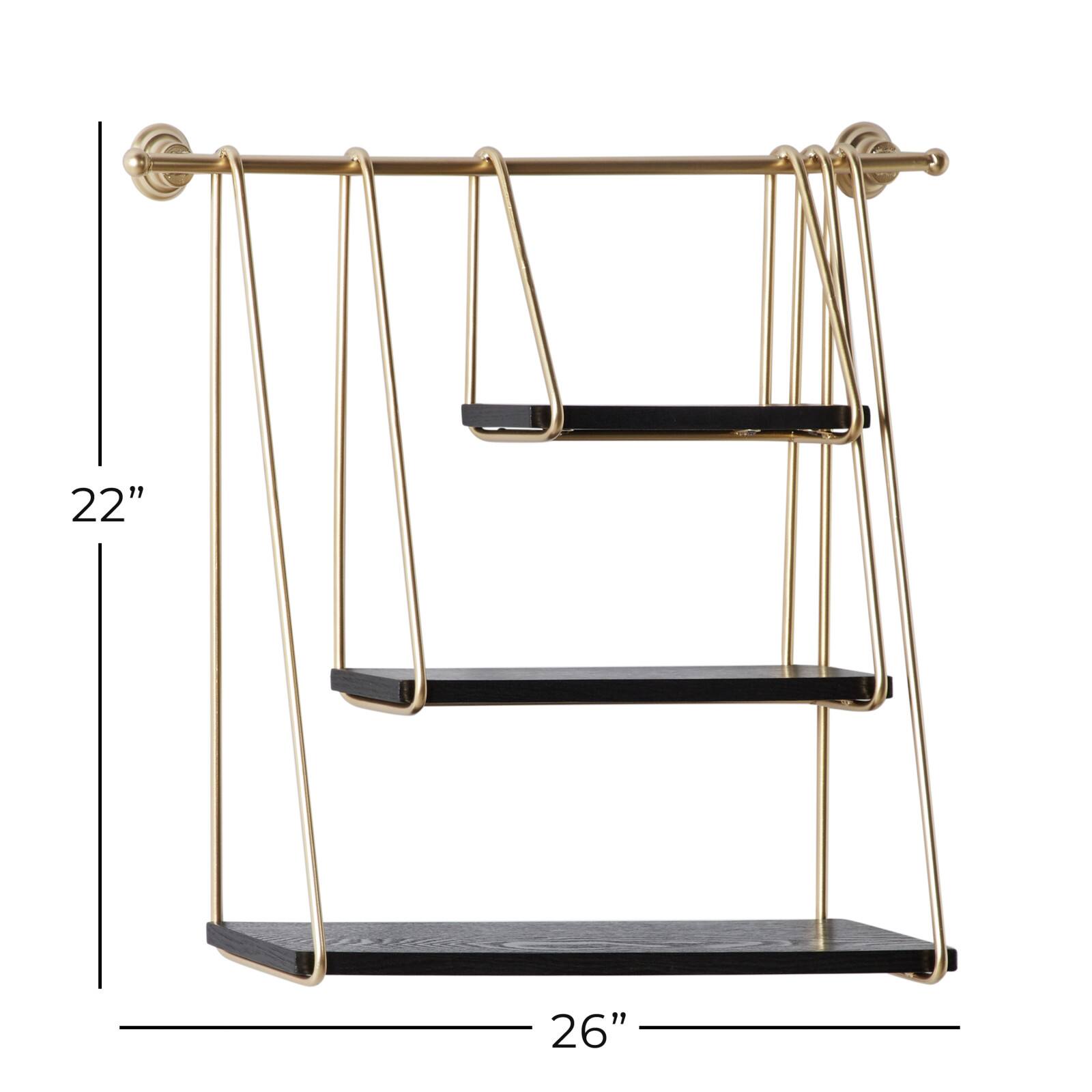 Gold Metal and Wood Modern Wall Shelves, 22" x 26" x 6"