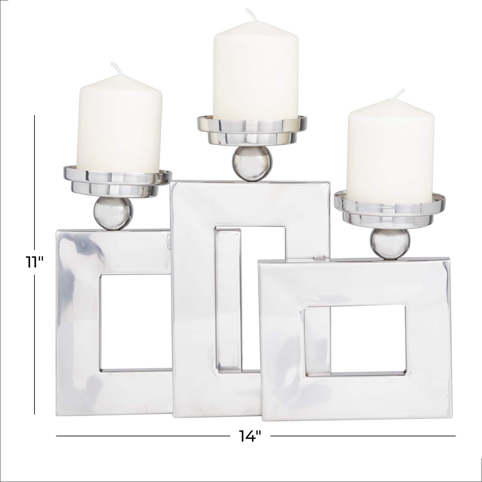 Silver Stainless Steel Modern Candle Holder, 11" x 14" x 6"