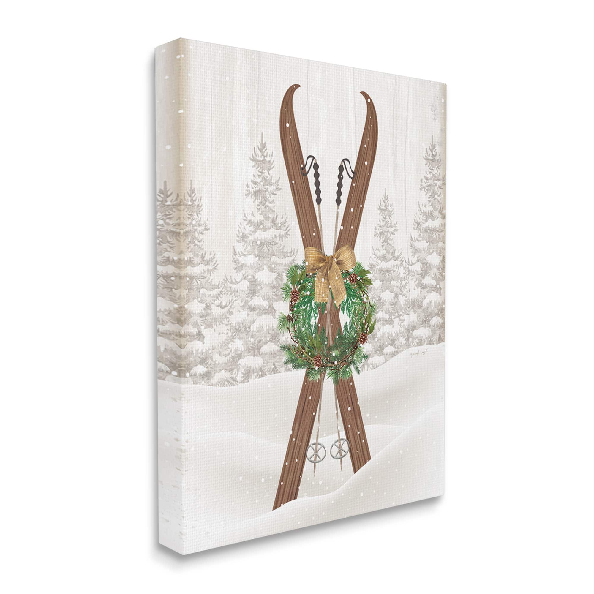 Stupell Industries Winter Skis Holiday Wreath Canvas Wall Art