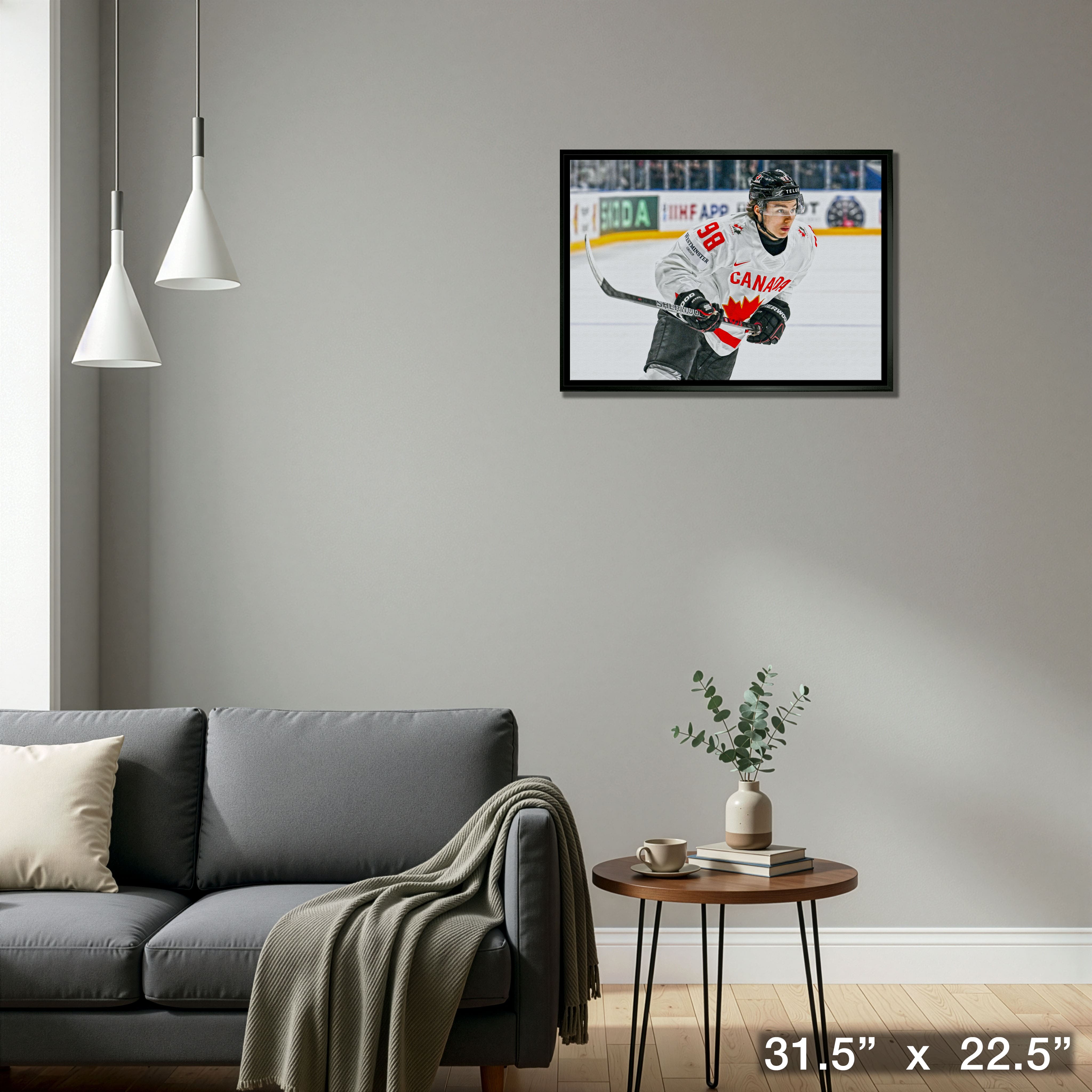 Connor Bedard 20" x 29" Framed Canvas Canada White Action-H 31.5" x 22.5"